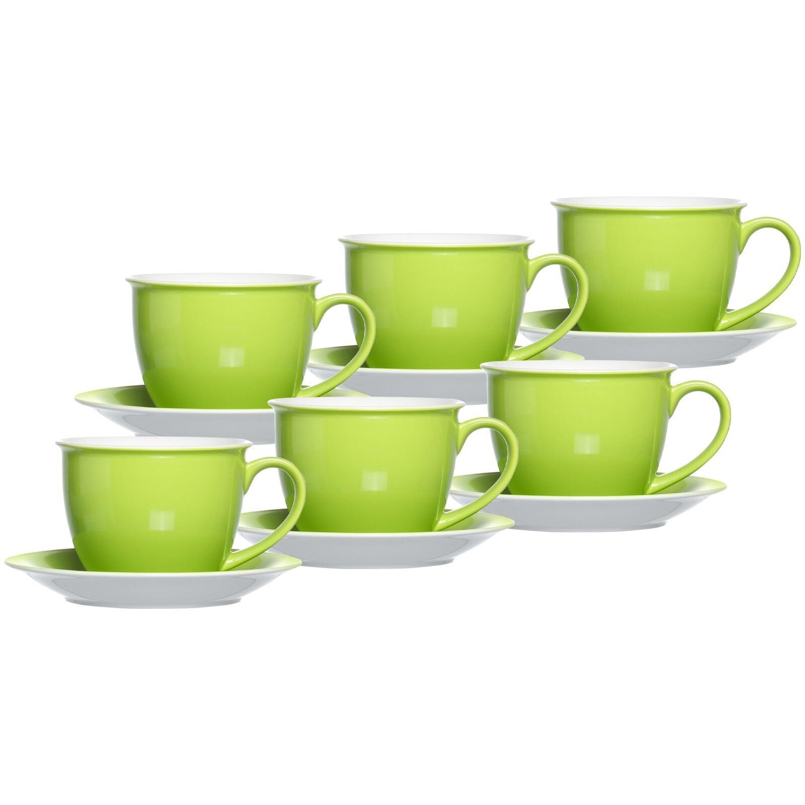 Ritzenhoff & Breker Tasse Doppio Milchkaffee Tassen mit Untertassen 350 ml, 12-tlg., Porzellan