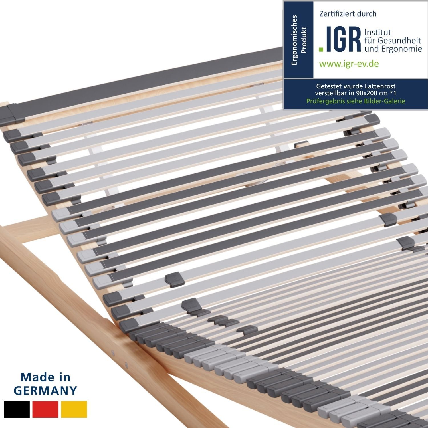 Lattenrost Ergonomischer 7-Zonen Lattenrost, Fertig Montiert, Manuell Verstellbar, AM Qualitätsmatratzen, Kopfteil Kopfteil 13-fach höhenverstellbar, Fußteil Fußteil 13-fach höhenverstellbar, 90x190 cm