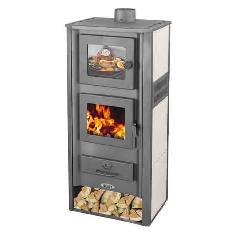 Blist Kaminofen mit Backfach Weiß Holzofen Kamin Ambasador Ofen Dauerbrandofen, 12,10 kW, zum Heizen & Backen ohne Strom / Gas