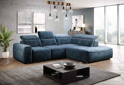 Sofa Dreams Ecksofa Cosmo L Form blau, elektrisch verstellbare sitze, Bettkasten