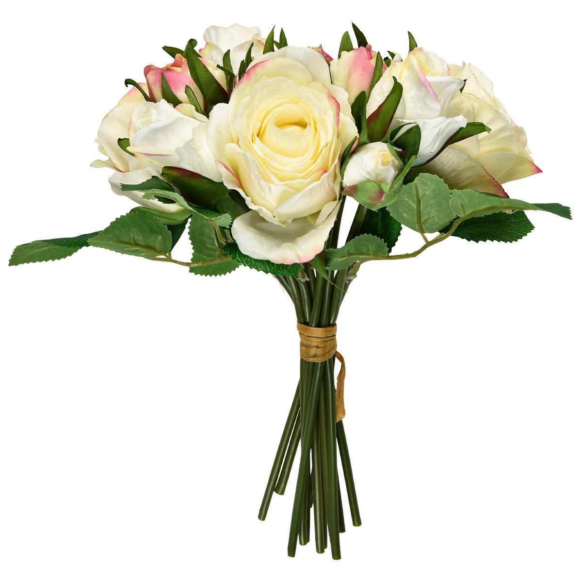 Kunstblume Kunstrosen Creme Gelb Rosa Strauß Dekoblumen 29cm 12 Stk, 12 Stück, Florists Products, Höhe 29 cm
