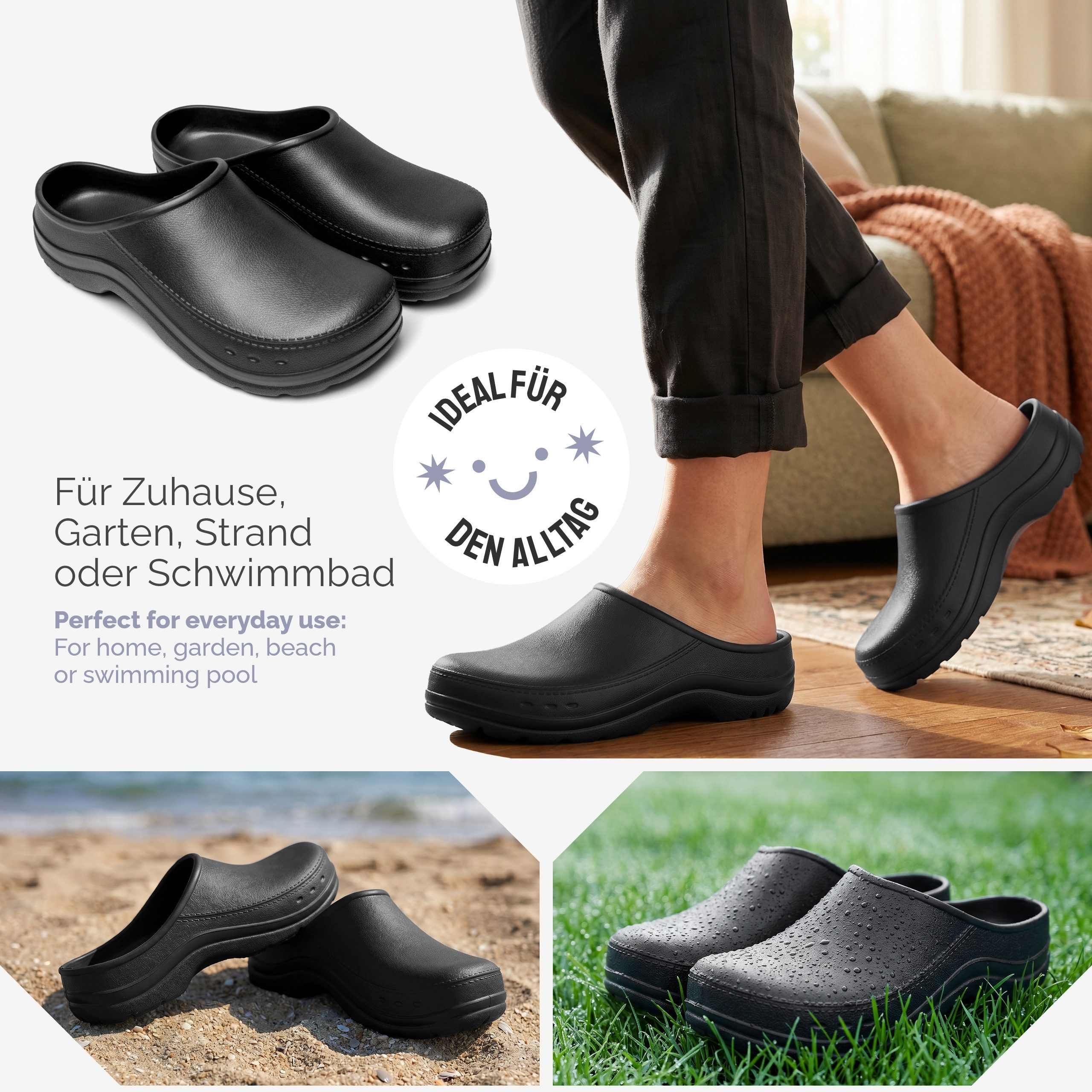 Ladeheid Gartenclogs für Damen Ultraleicht EVA Gartenschuhe LA-CA-25 Clog (37 EU, Schwarz) Wasserdicht & Flexibel – Bild 4 von 5