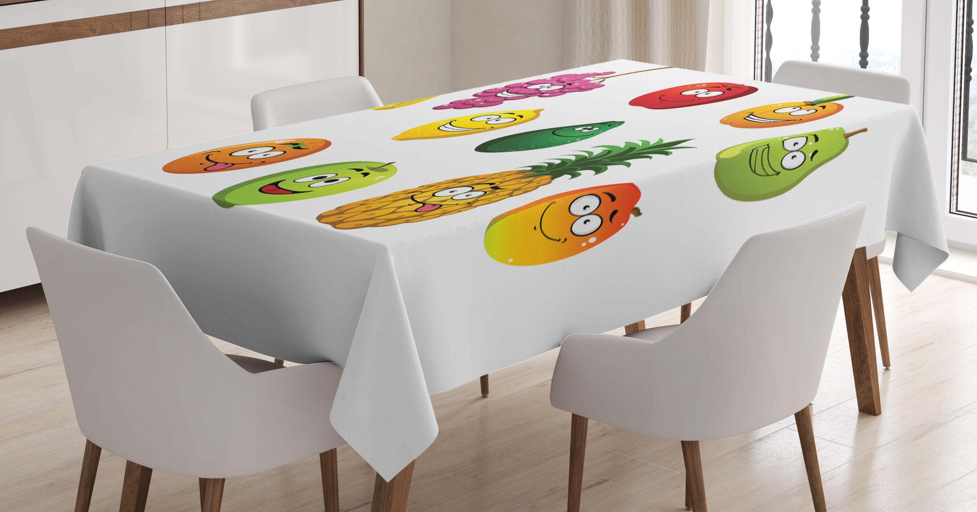 Abakuhaus Tischdecke Farbfest Waschbar Für den Außen Bereich geeignet Klare Farben, Obst Banana Traube, Birne, Avocado