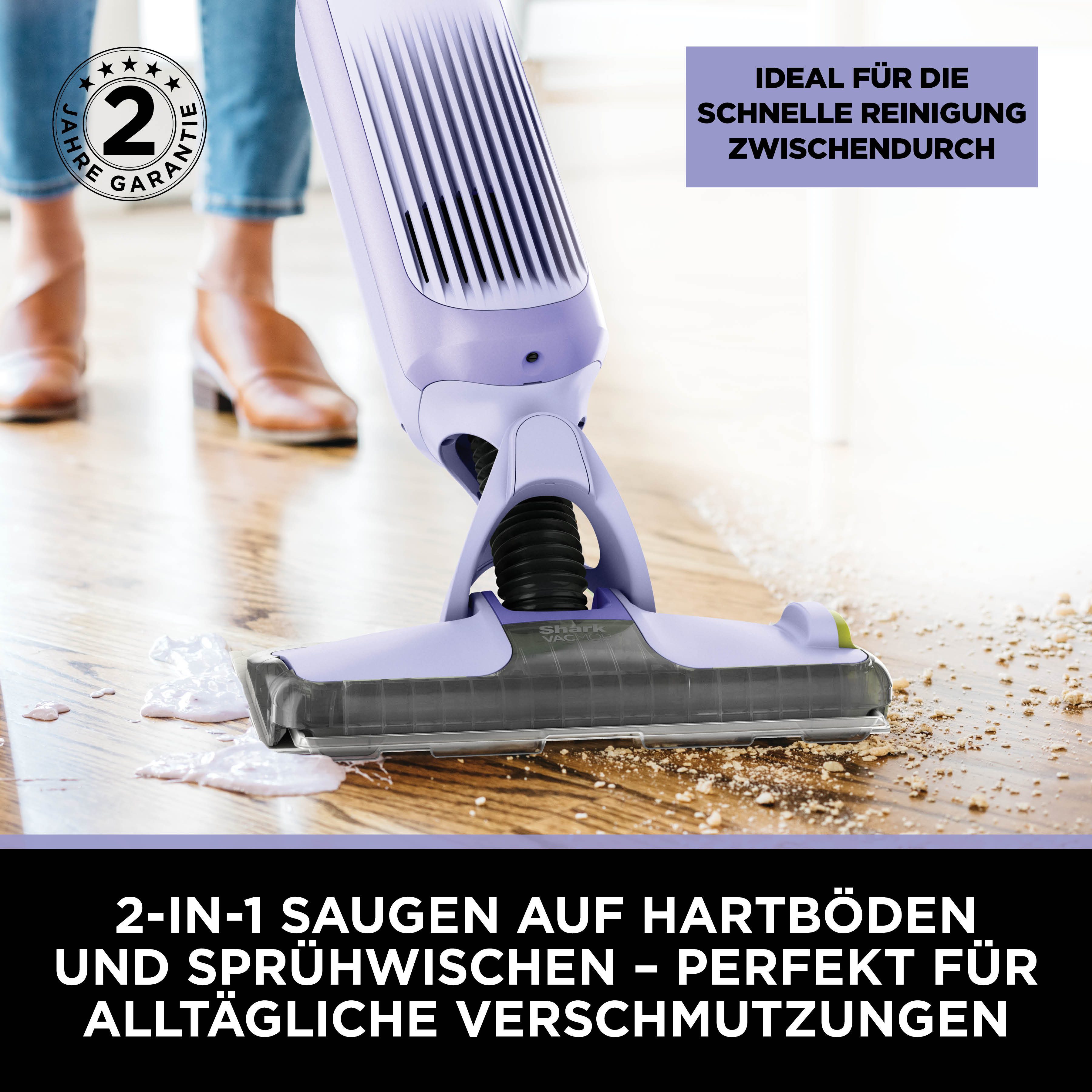 Shark Akku-Wischmopp Shark VacMop 2-in-1 kabelloser Staubsauger/Sprühmopp VM200EUPL, beutellos, VOLLSTÄNDIGE REINIGUNG MIT EINEM EINZIGEN EINWEGPAD, kabellos, leicht