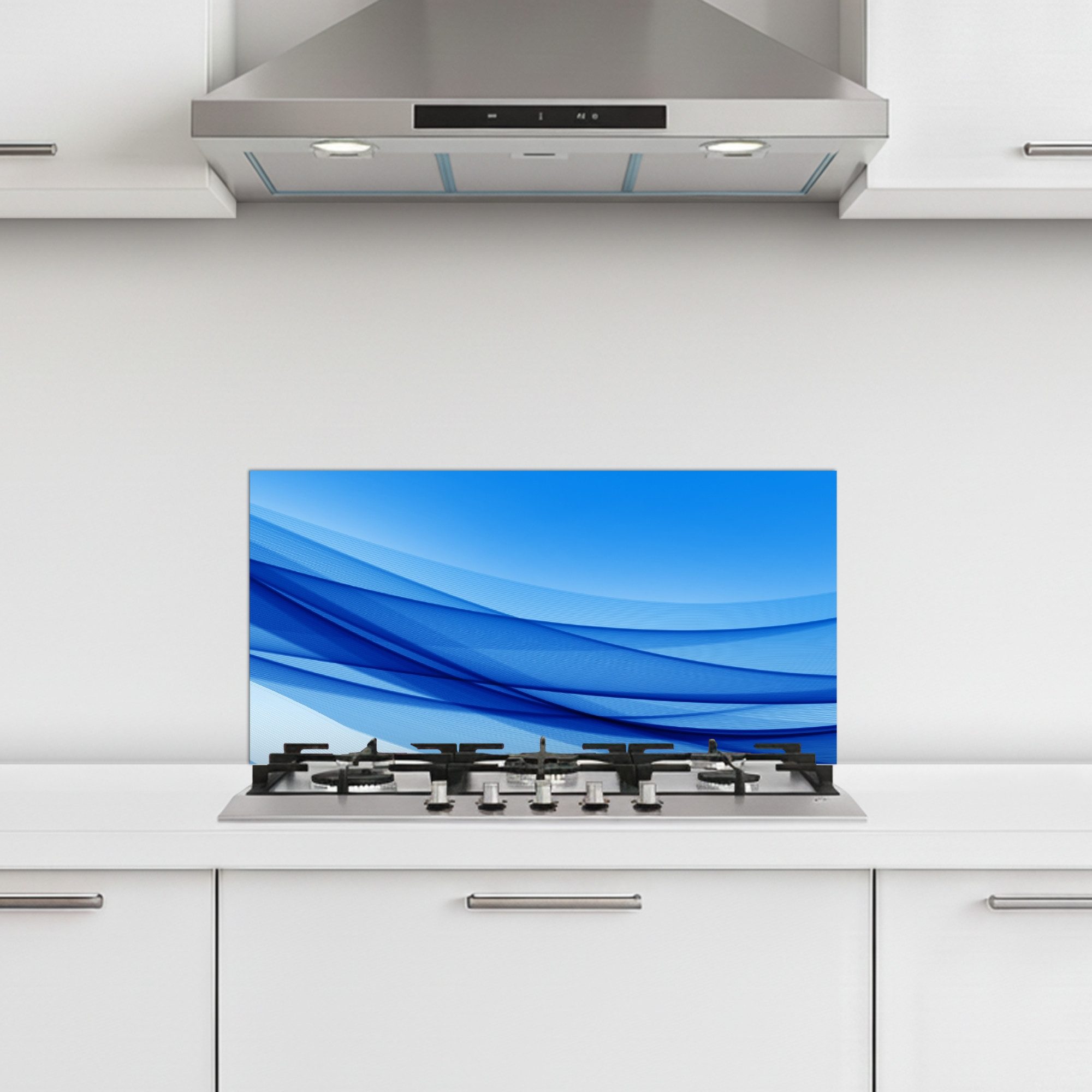 KitchenYeah Küchenrückwand selbstklebend (keine Folie) Wellen - Hell - Blau, (1-tlg), Küchenrückwand, Spritzschutz, Kitchen, 60x30 cm