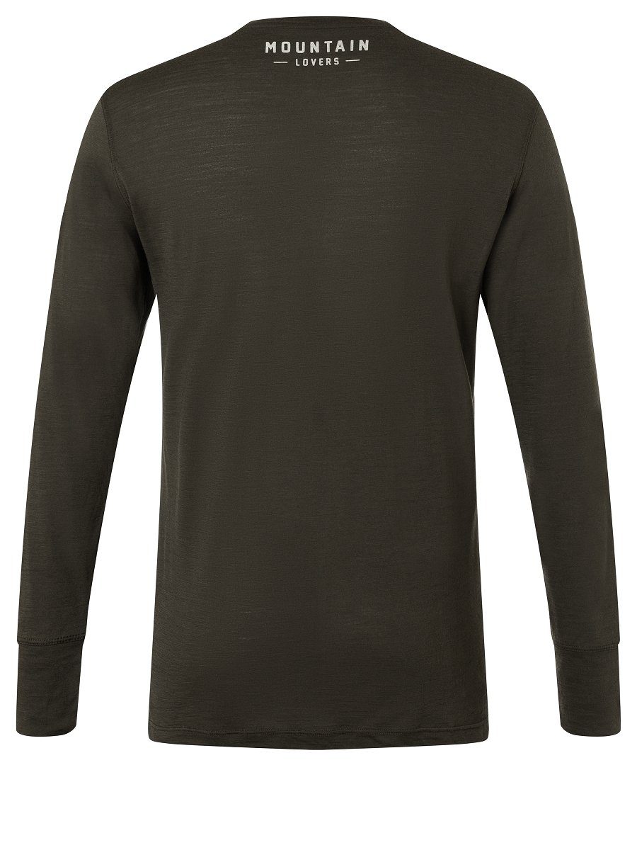 SUPER.NATURAL Langarmshirt Merino M LOVERS MOUNTAIN Black Grey LS Longsleeve bequemer Ink/Feather Merino-Materialmix