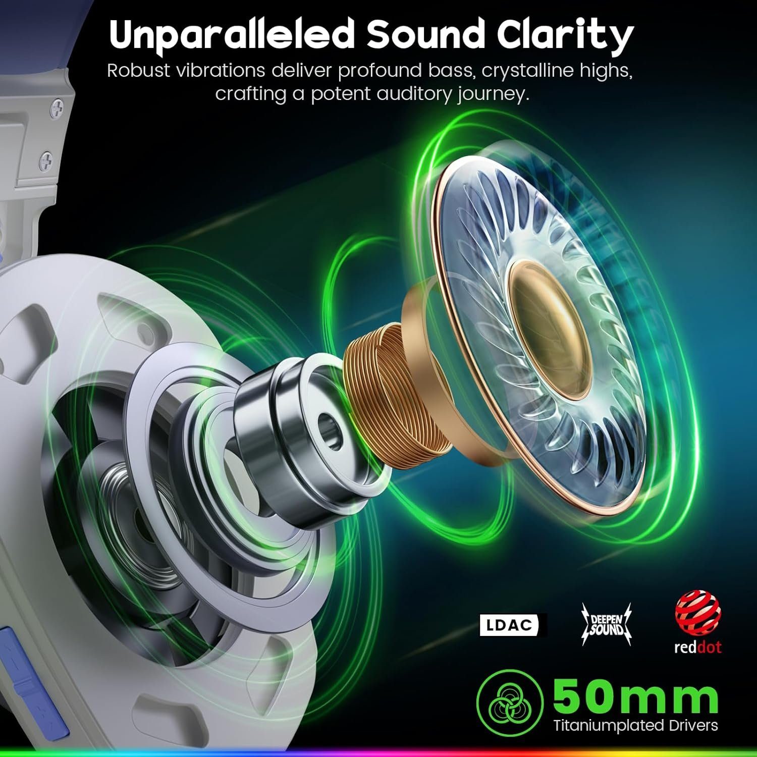 50Hr Licht, Sound mit RGB Stereo wg1 Cancelling Gaming-Headset 7.1 Akkulaufzeit) Bluetooth, (Dual-Beamforming-Mikrofone, WESEARY Noise
