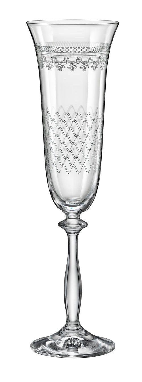Crystalex Sektglas Royal GC019 Karo 190 ml 6er Set, Kristallglas, Kristallglas, 6 identische Gravur, Pantografie