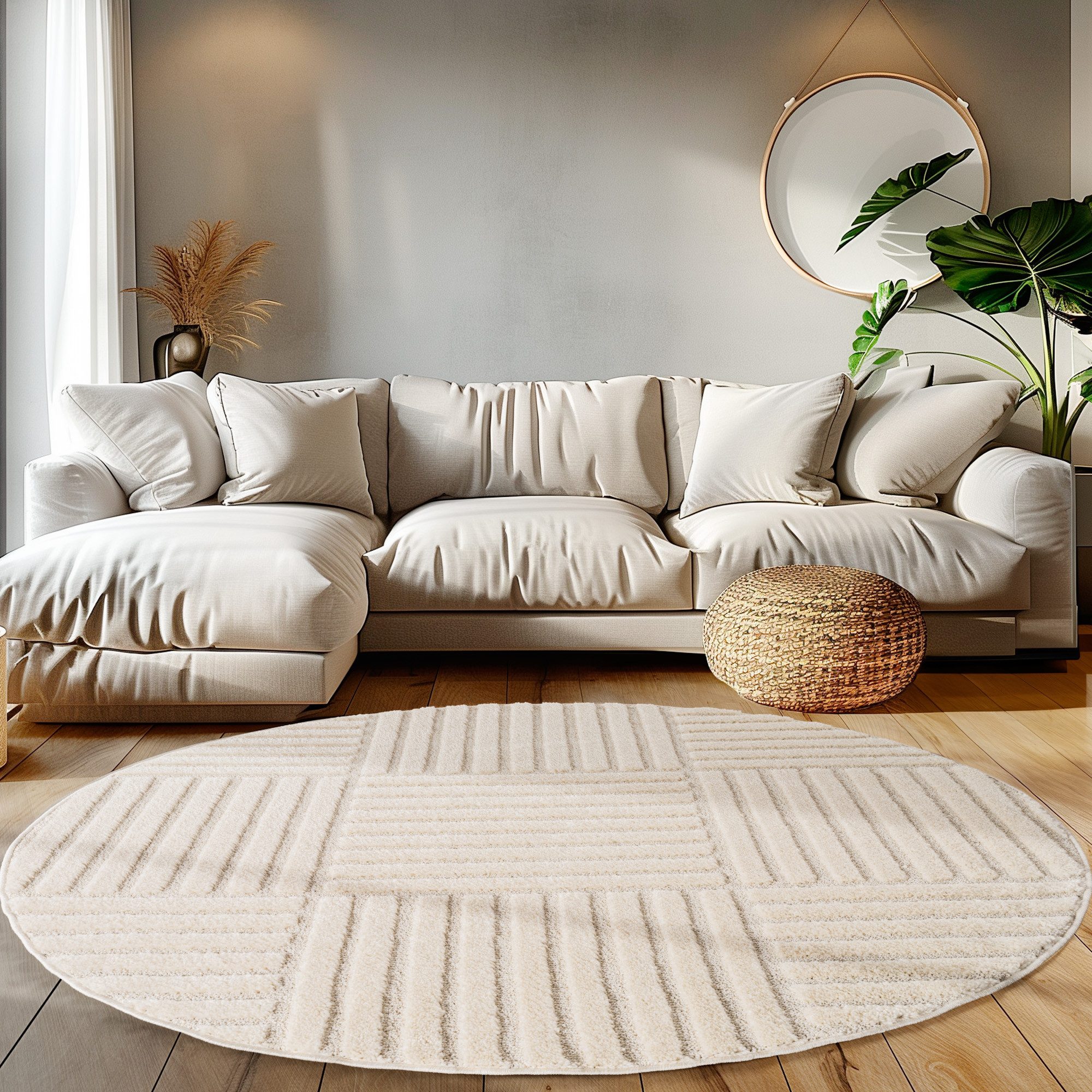 Teppium Hochflor-Teppich Boho-Design, Rund, Höhe: 20 mm, Teppich Wohnzimmer Boho Design 3D Optik Skandinavische Stil