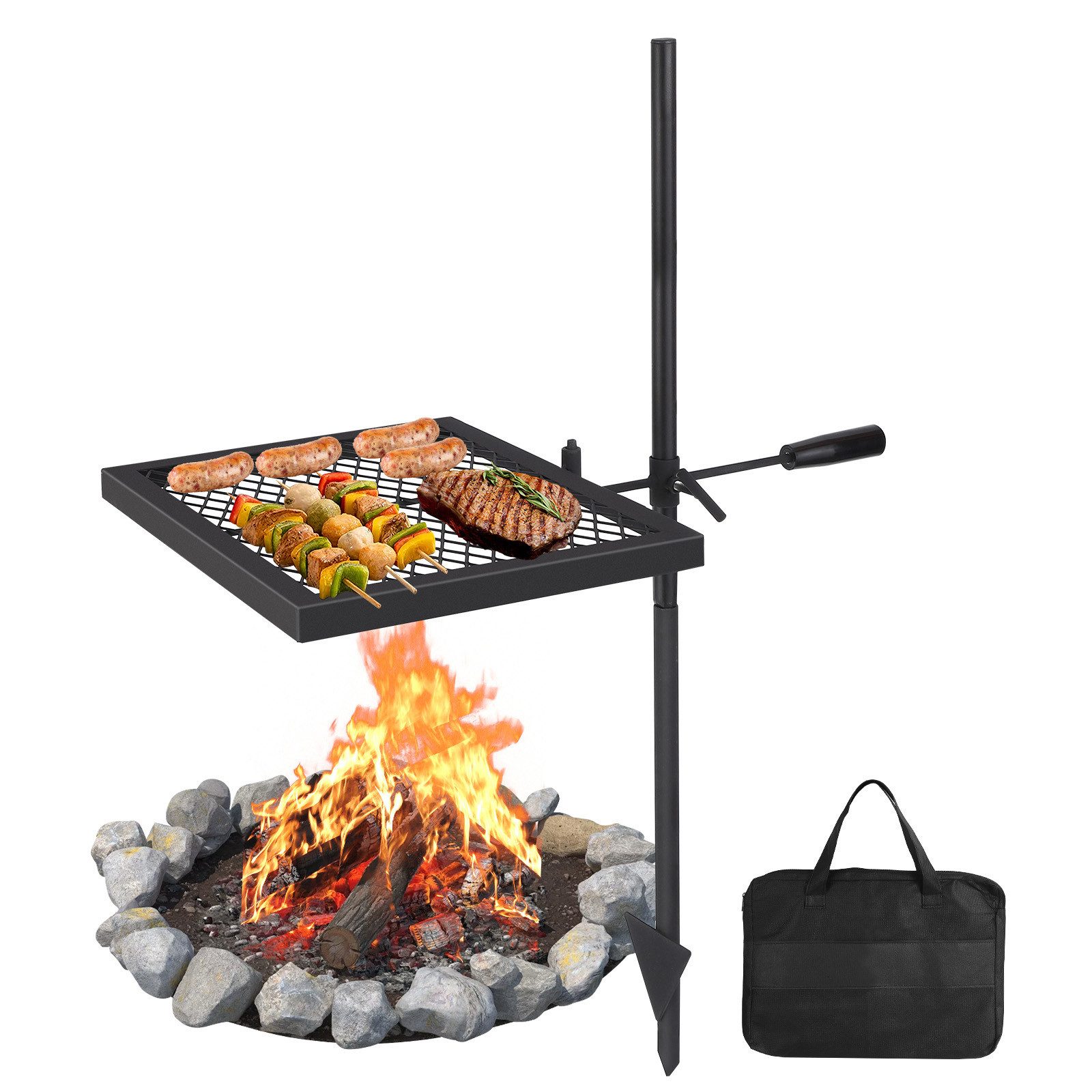 GarveeMore Holzkohlegrill Drehspieß Schwenkgrill Freistehend Belastbarkeit 600 ℃ 40x40cm