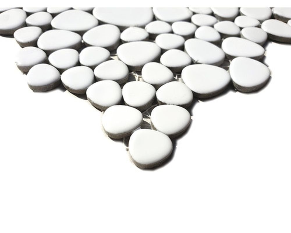 Mosani Mosaikfliesen Kieselmosaik Pebbles Keramikdrops Mosaik Kiesel uni weiß