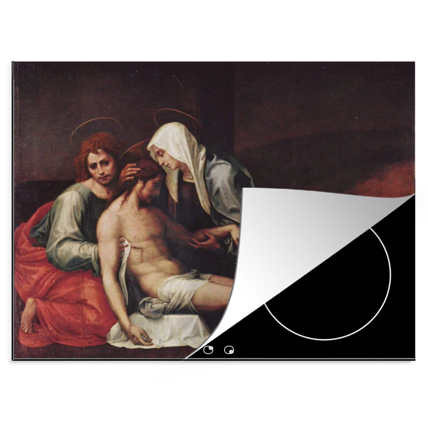 MuchoWow Herdblende-/Abdeckplatte Pieta - Gemälde von Fra Bartolomeo, Vinyl, (1 tlg), 70x52 cm, Mobile Arbeitsfläche nutzbar, Ceranfeldabdeckung