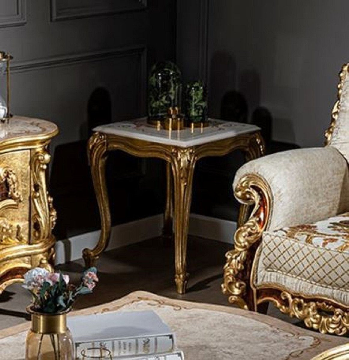 Beistelltisch - Luxus Casa / & - Handgefertigter Barock Barockstil / Creme Tisch Prunkvoll Barock Edel Beige Gold Möbel Padrino im - Beistelltisch