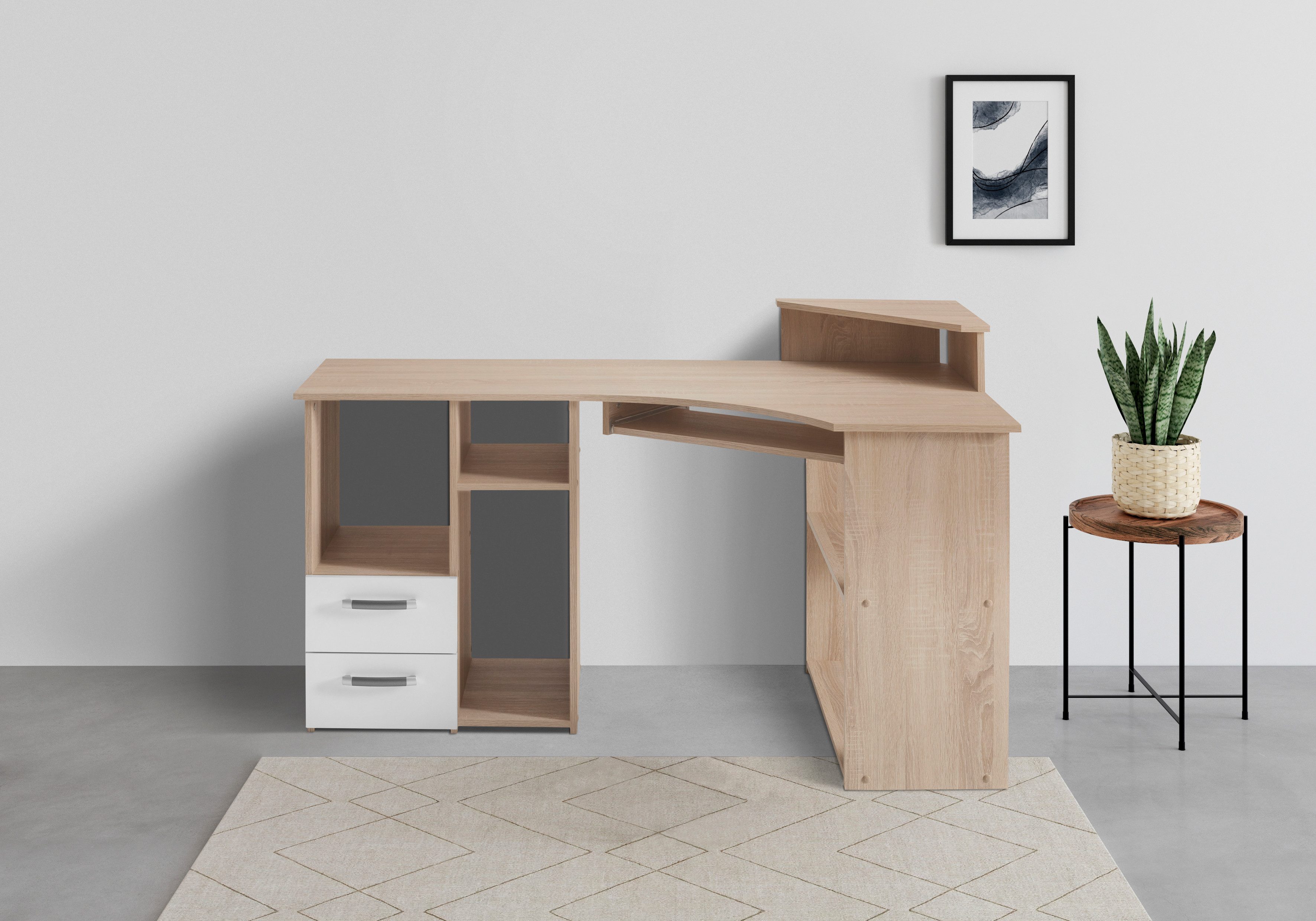 VOGL Möbelfabrik Schreibtisch Sam, Eckschreibtisch, Tastaturauszug, Monitor günstig online kaufen