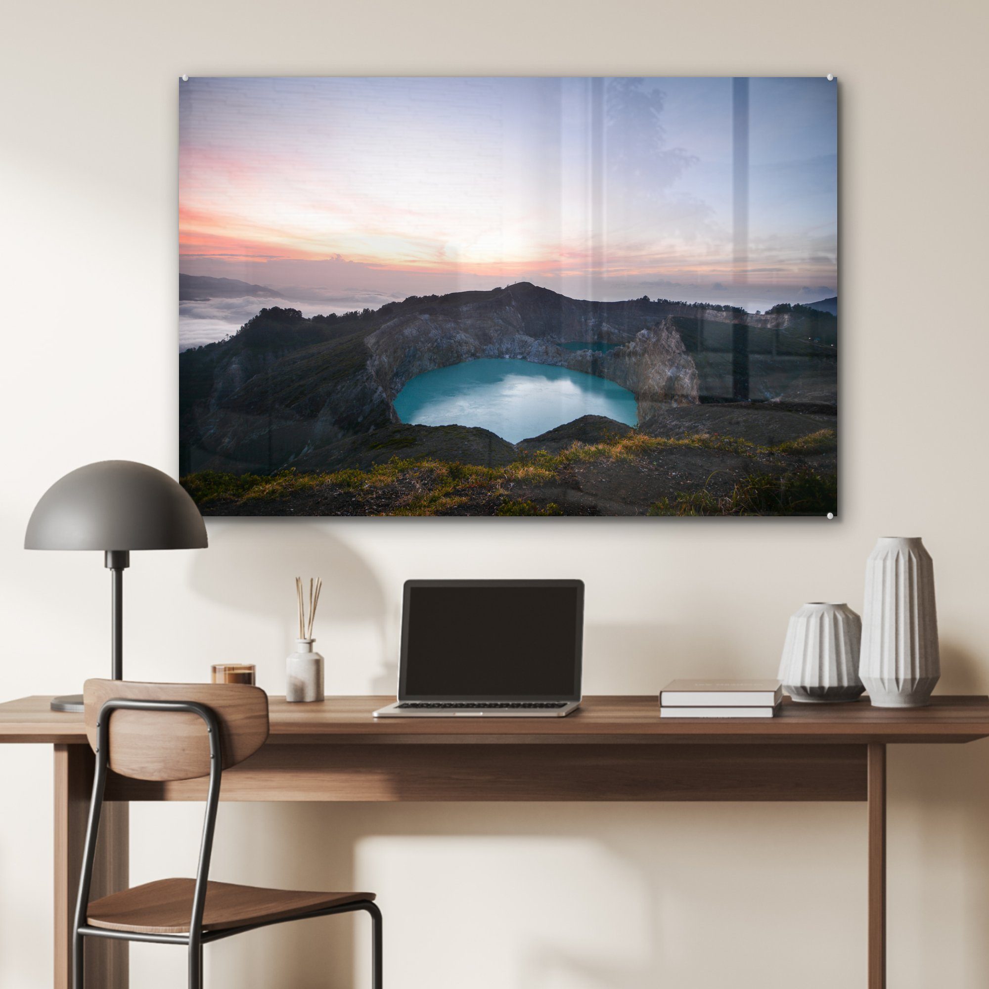 Acrylglasbilder Kelimutu-Nationalpark, (1 Wohnzimmer am St), Acrylglasbild Sonnenaufgang im & MuchoWow Schlafzimmer Kelimutu-Vulkan
