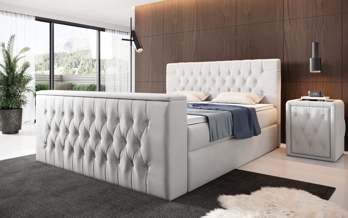 Velano, Lift Boxspringbett mit White und Luxusbetten24 TV Stauraum