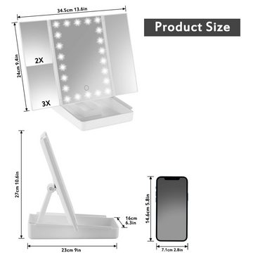 leben Kosmetikspiegel Vergrößerungs-Schminkspiegel mit LED-Licht, Tischspiegel drehbar, Touchscreen-Lichtsteuerung, Batterie- und USB-betrieben, Make-up