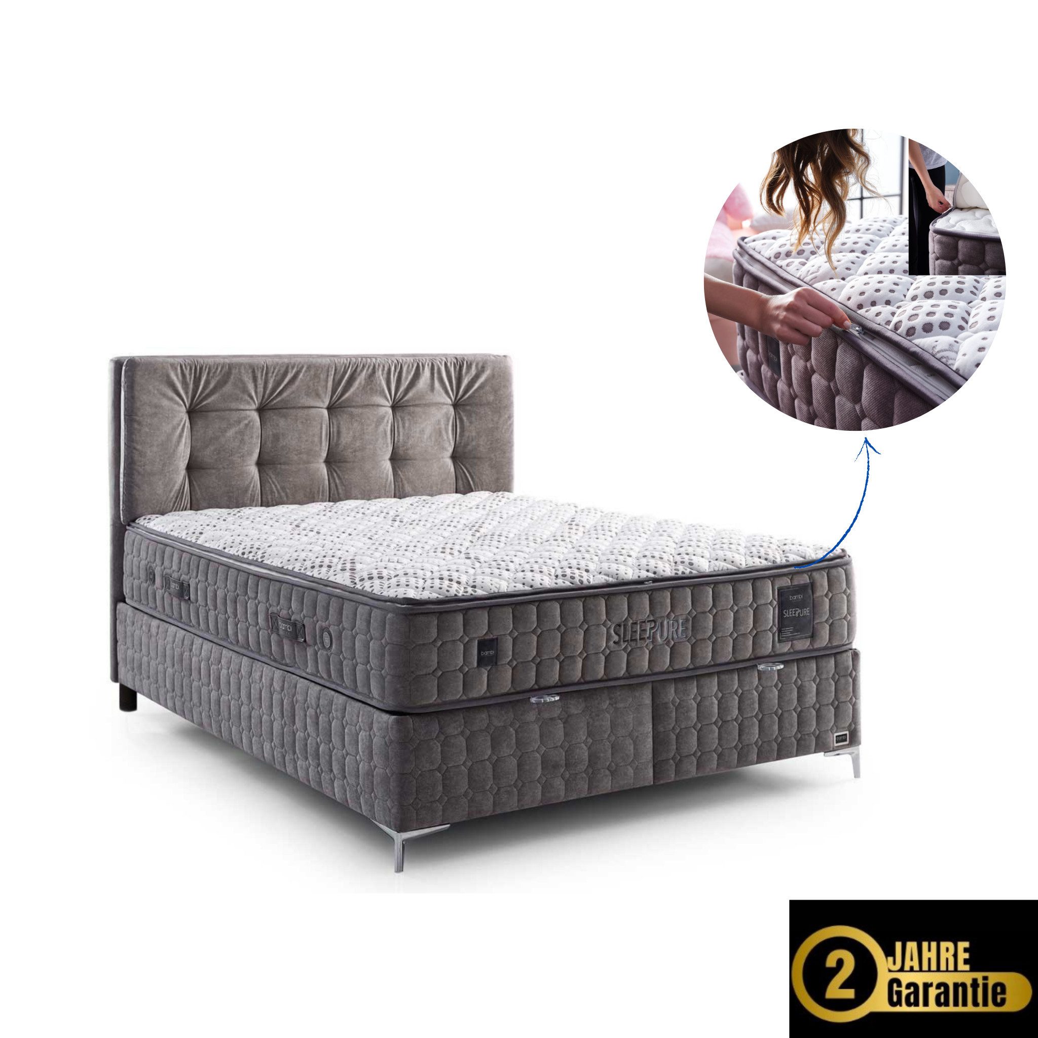 Bambi Boxspringbett Stauraumbett inkl. Matratze und Kopfteile Sleepure (Boxspringbett mit Bettkasten & Matratze, 4-St)