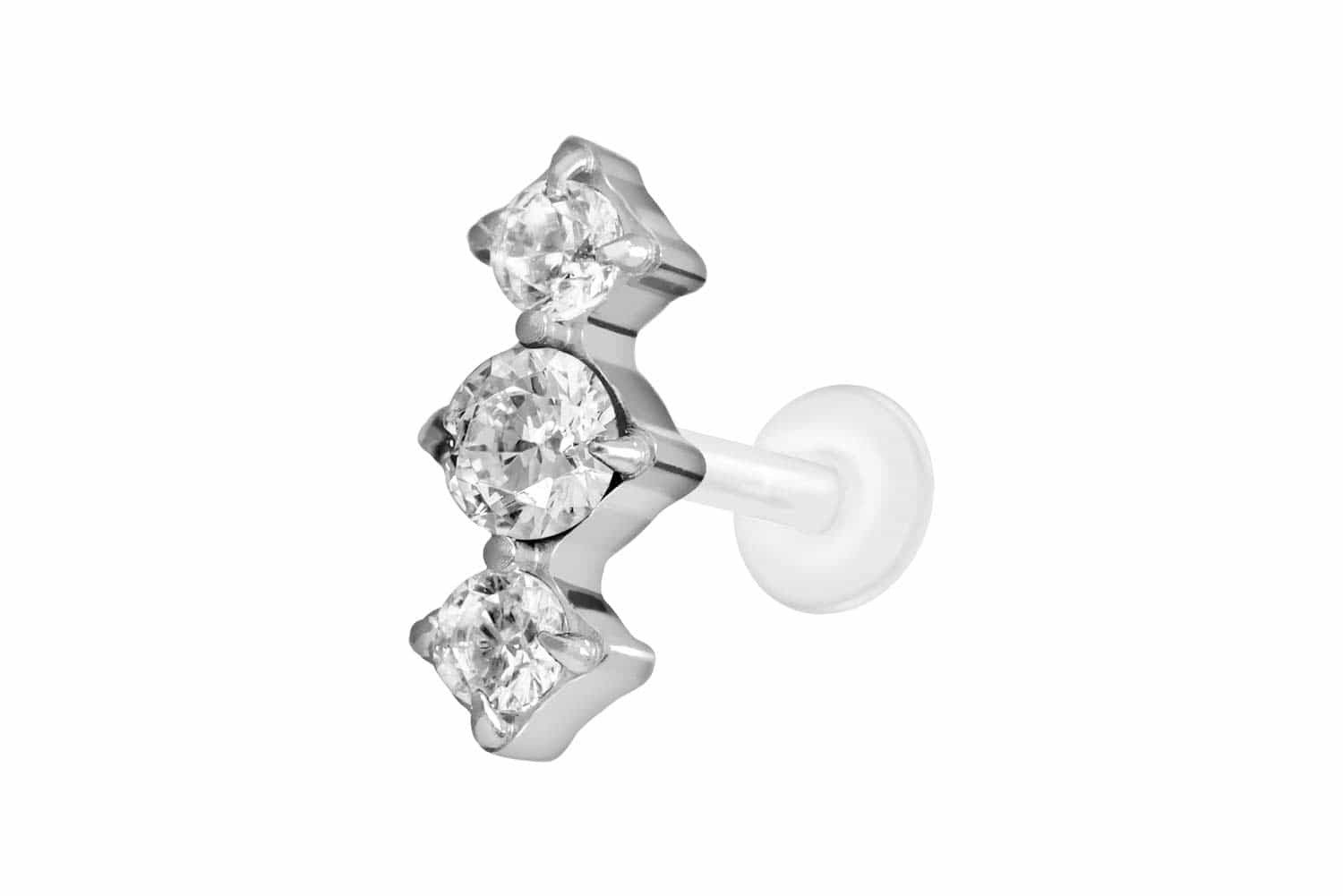 Piercing-Set PTFE Labret mit Innengewinde + Titan-Aufsatz 3 EINGEFASSTE KRISTALLE