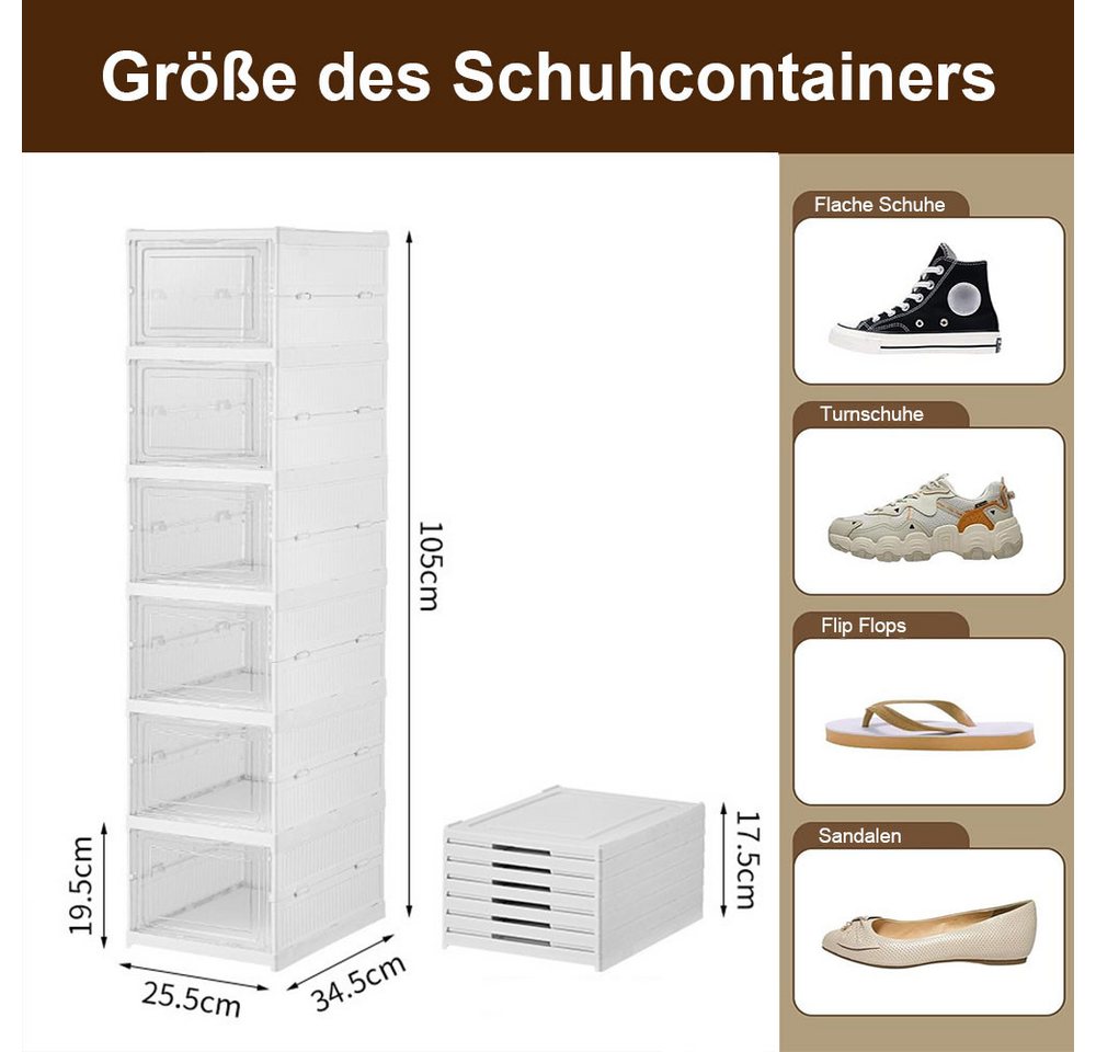Thumbnail - NUODWELL Schuhbox Faltbar Schuhaufbewahrung, Schuhboxen Stapelbar mit Transparent Türen (6 St), für Schrank Wand Turnsch...