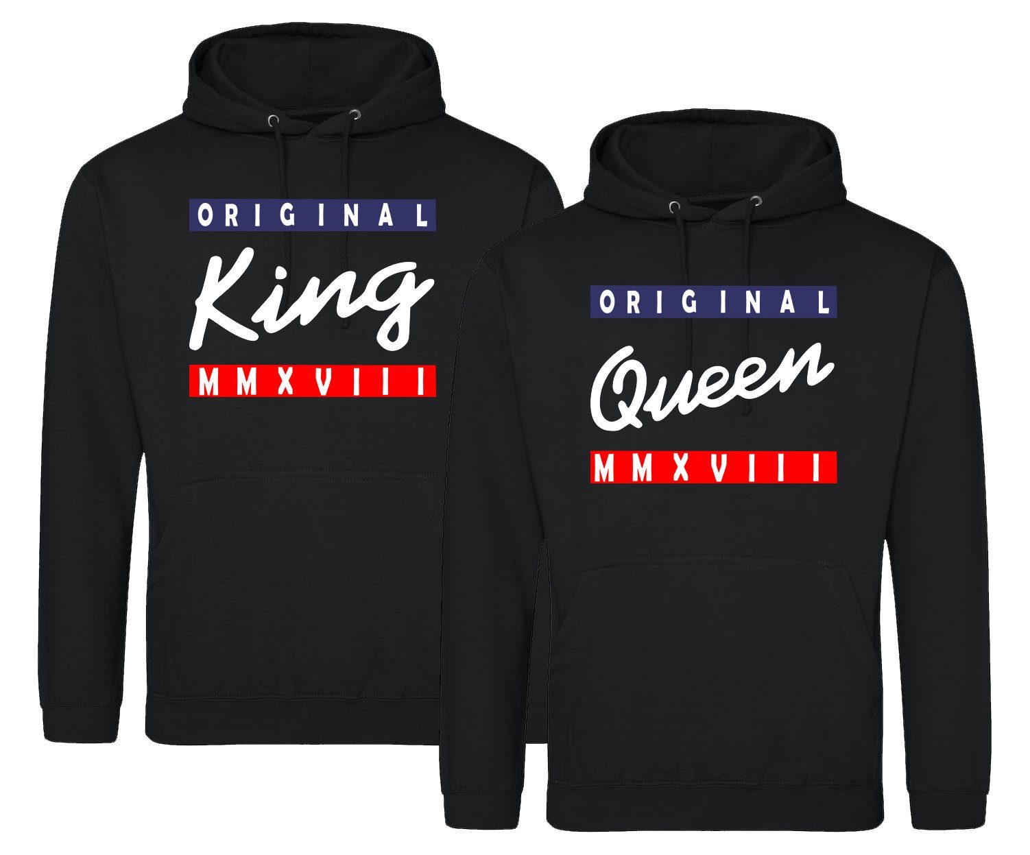 Paare KING & für Shop Schwarz modischem mit Pullover Print Kapuzenpullover / Couples Queen King Hoodie