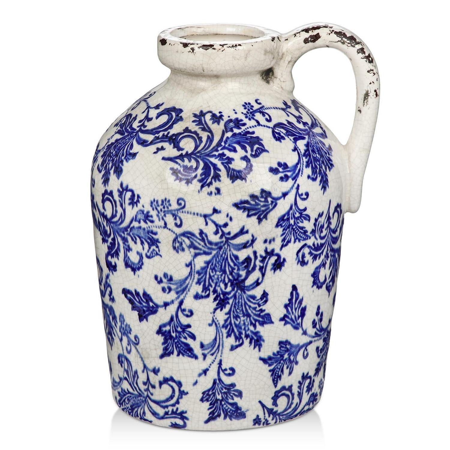 LuxusKollektion Tischvase Keramikvase 23cm Blau Weiß Landhausstil mit Griffen (1 St)