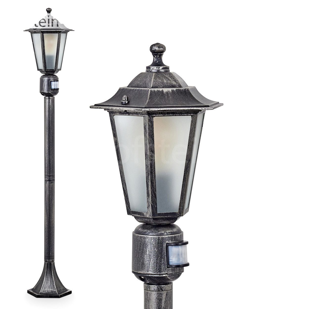 hofstein Pollerleuchte Wegeleuchte m. Bewegungsmelder aus Metall/Glas in Schwarz-Silberfarben, ohne Leuchtmittel, Außenleuchte, Gartenlampe, IP44, 1x E27, ohne Leuchtmittel