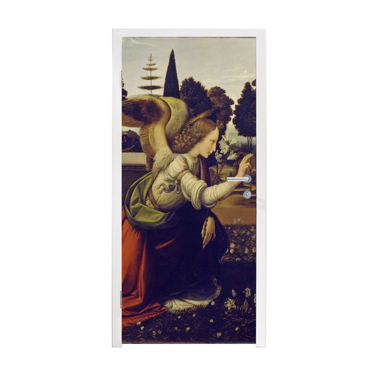 MuchoWow Türtapete cm (1 bedruckt, St), Fototapete da Türaufkleber, Vinci, Tür, Leonardo Verkündigung Die Leonardo für von Matt, 75x205 