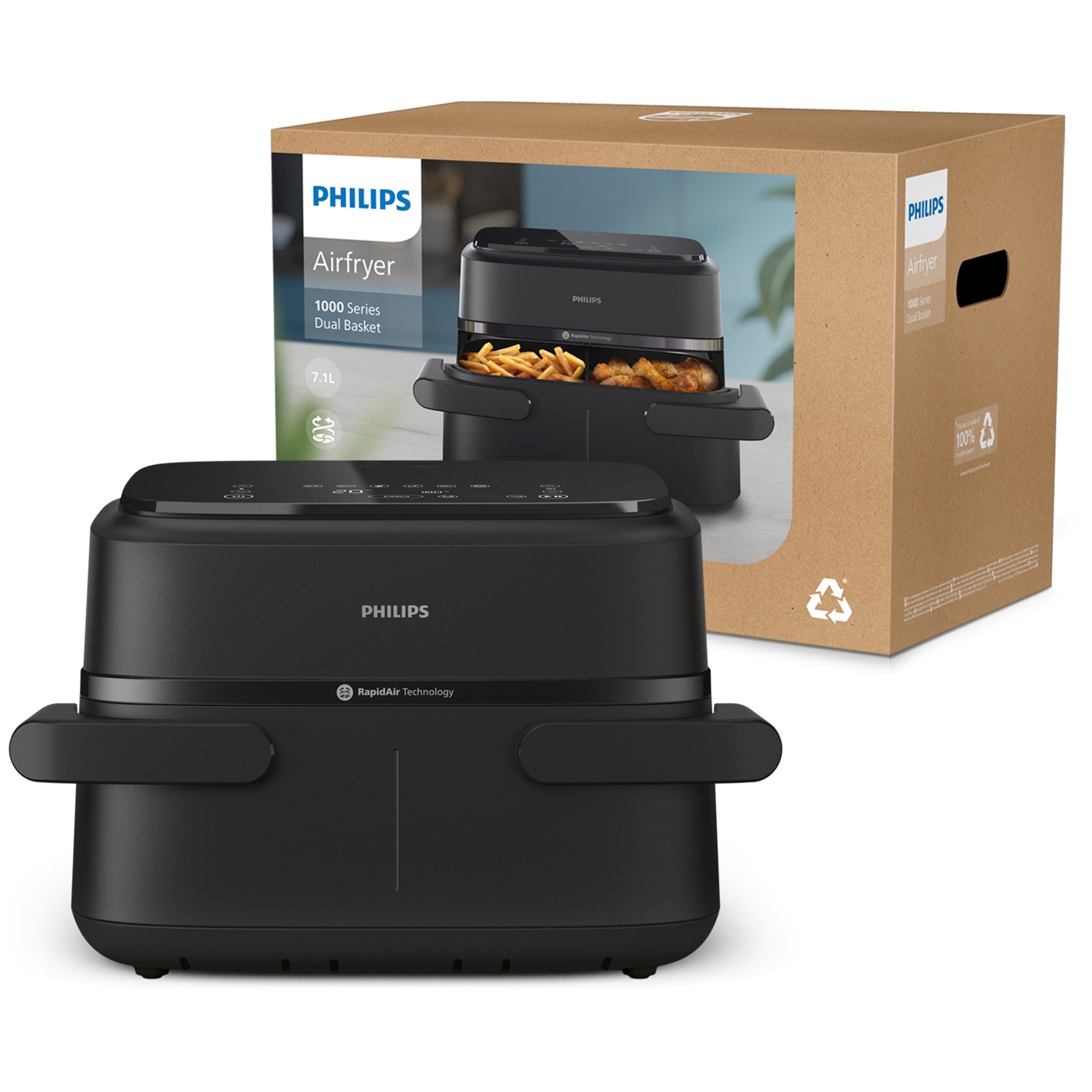 Philips Heißluftfritteuse Airfryer 1000 Flexible Basket NA150/00, zwei Körbe mit 7.1L, 2450 W, RapidAir Technologie und 10 Kochfunktionen, Schwarz – Bild 4 von 5