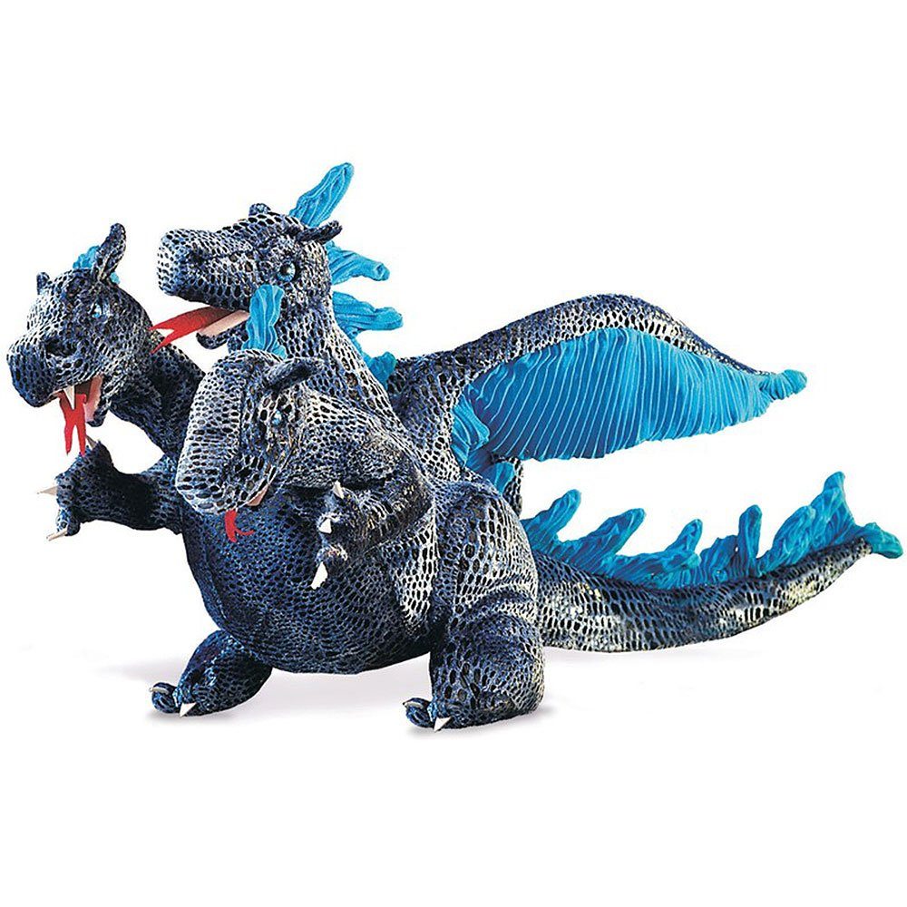 Folkmanis Панч и Джуди Handpuppe Folkmanis Handpuppe Dreiköpfiger Drachen blau 2387 (Packung)