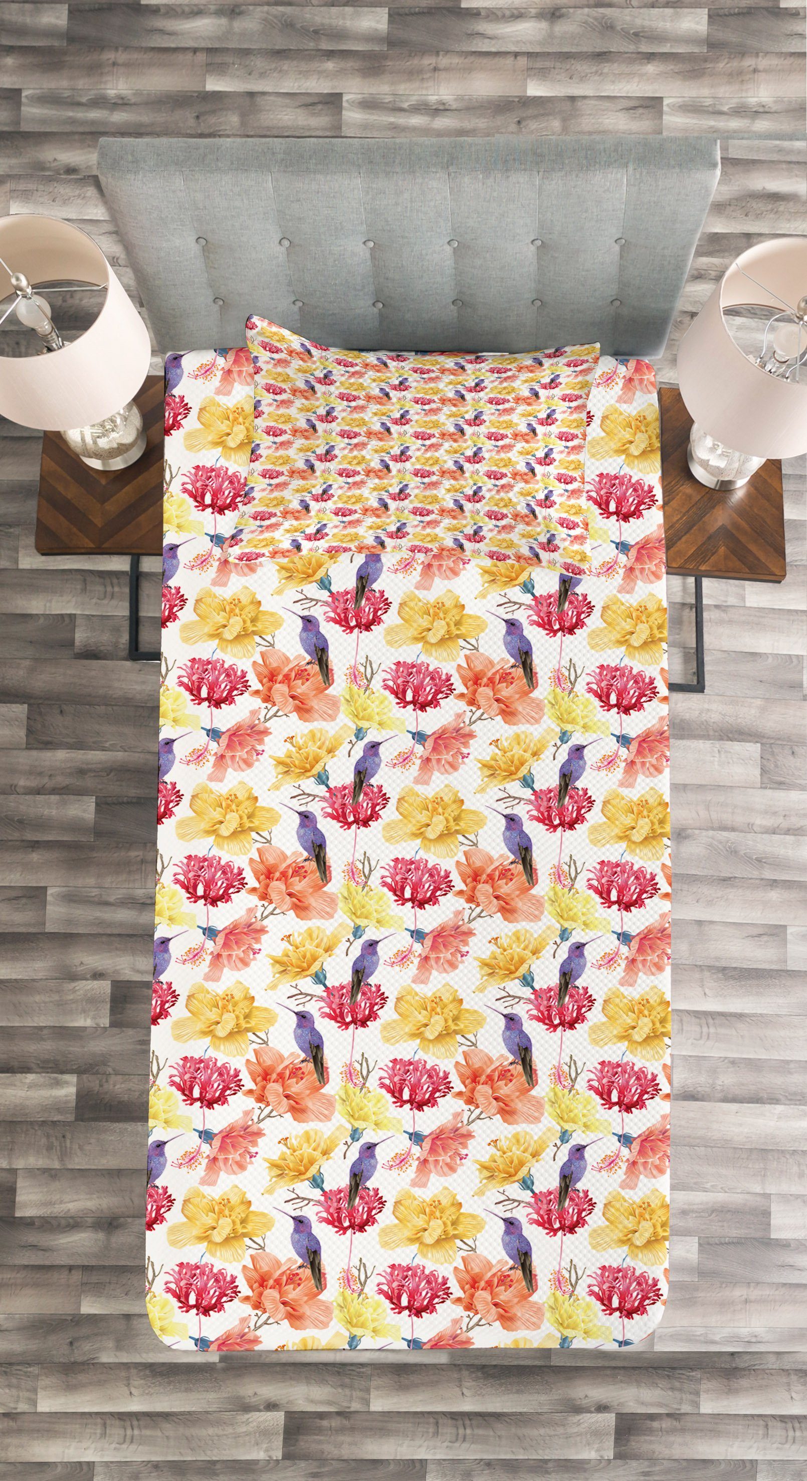 Tagesdecke und Set Jahrgang Kissenbezügen Kolibri Abakuhaus, mit Waschbar, Bloom Art