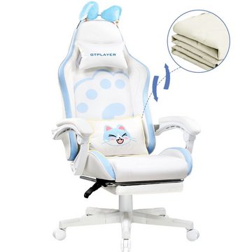 GTPLAYER Gaming-Stuhl mit klappbarer Lordosenstütze und Katzenohren Süße Katze Edition, Ergonomische Gamer Stuhl mit Fußstütze, Computerstuhl Hoher Rückenlehne
