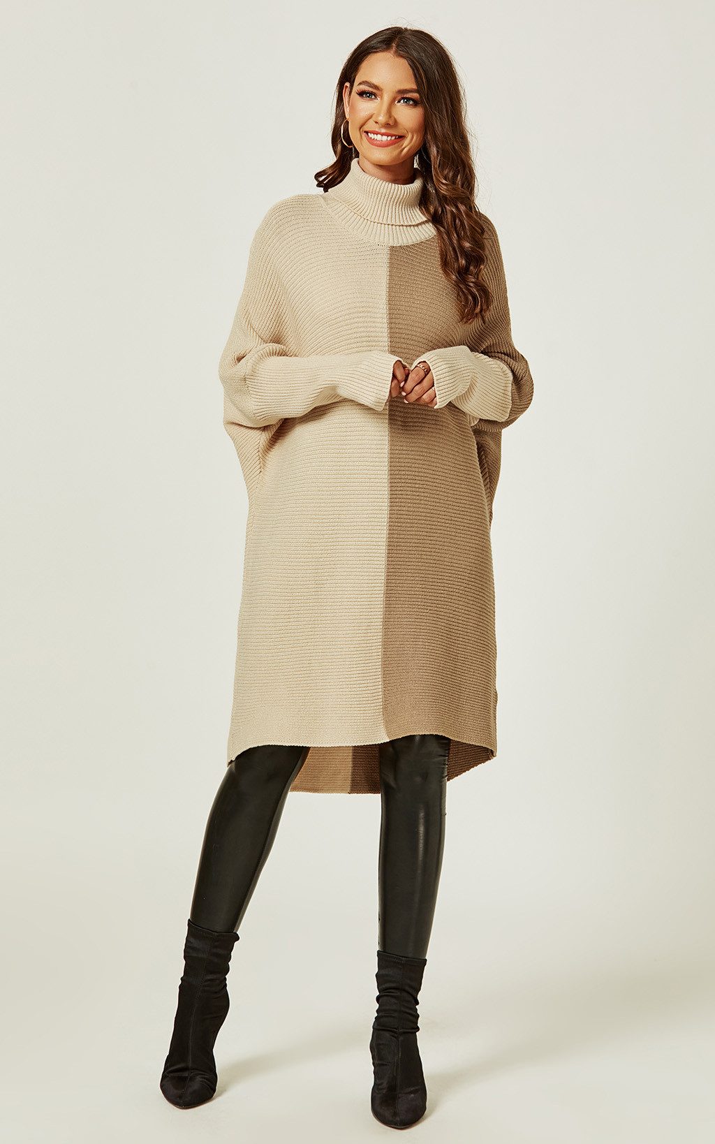 FS Collection Longpullover Damen Pullover-Oberteil Longpullover Blockfarben günstig online kaufen