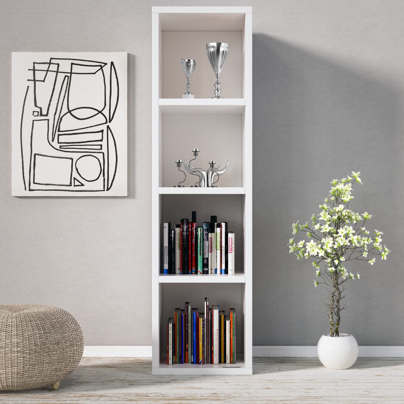 Casaria Bücherregal Skylar, 4 Fächer 106 x 30 x 30 cm Kippschutz Bodenschon günstig online kaufen