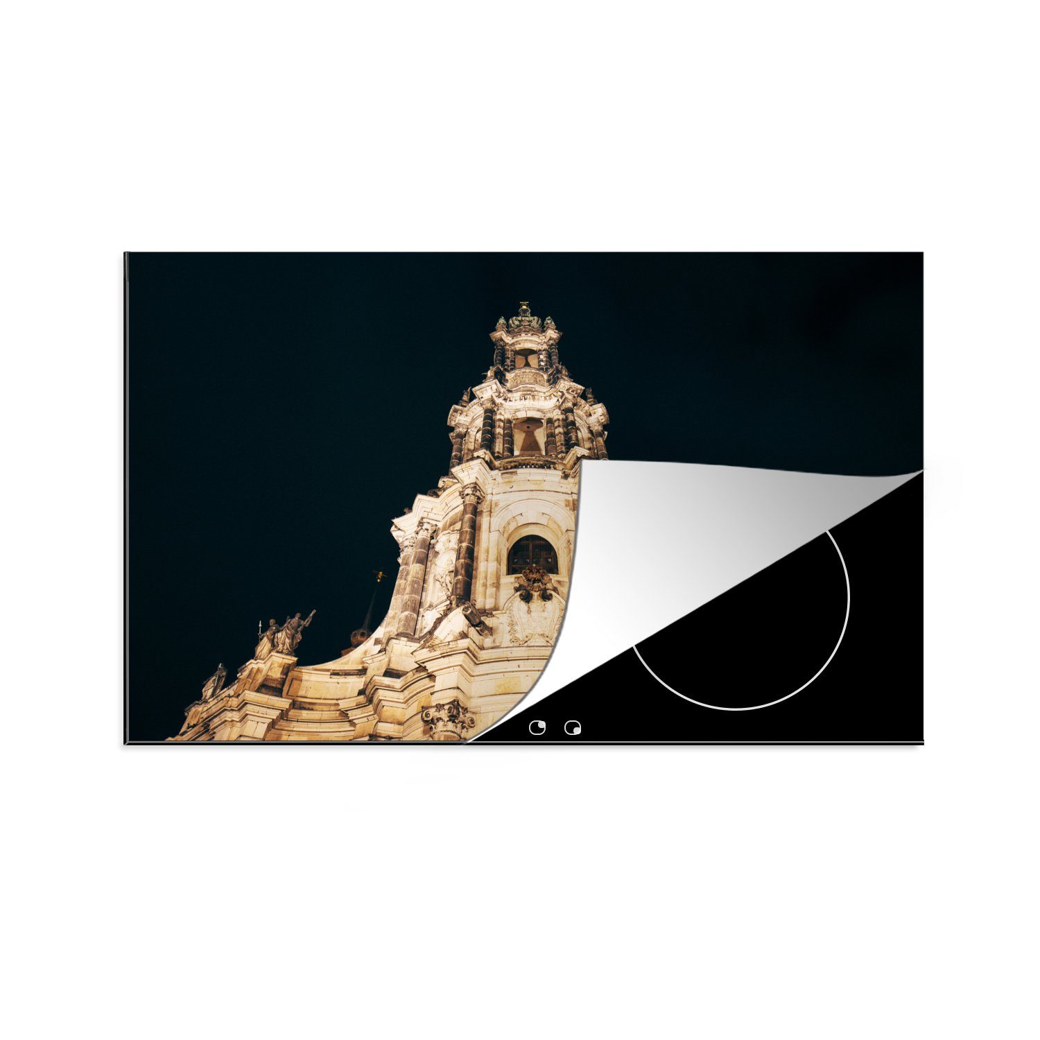 MuchoWow Herdblende-/Abdeckplatte Frauenkirche in Dresden mit schwarzem Hintergrund, Vinyl, (1 tlg), 81x52 cm, Induktionskochfeld Schutz für die küche, Ceranfeldabdeckung