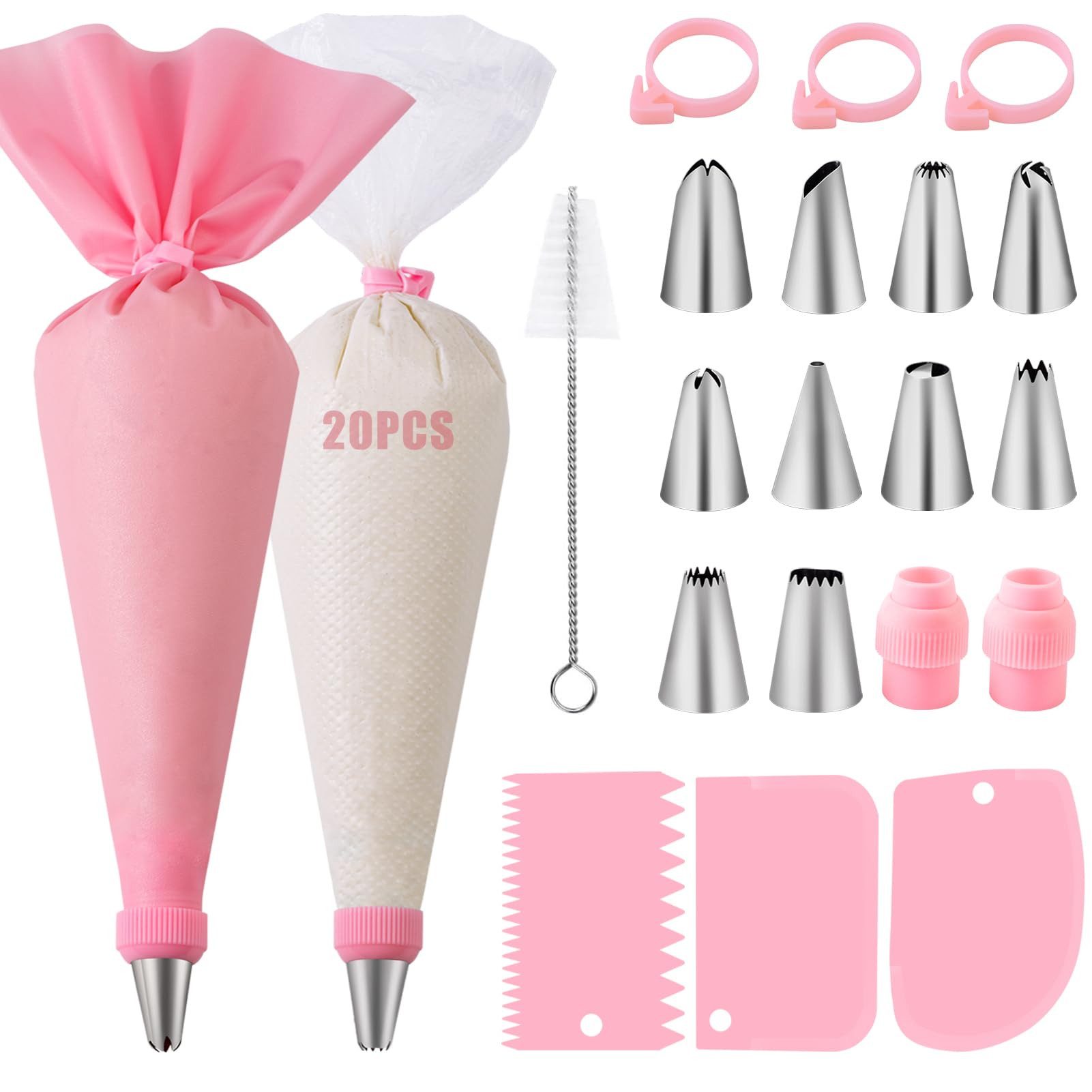 Coonoor Кондитеские мешочки mit Tüllen 40 Stück, Spritztüllen Set, Torten Zubehör (40-tlg) mit Spritztüllen Edelstahl, Silikon Кондитеские мешочки