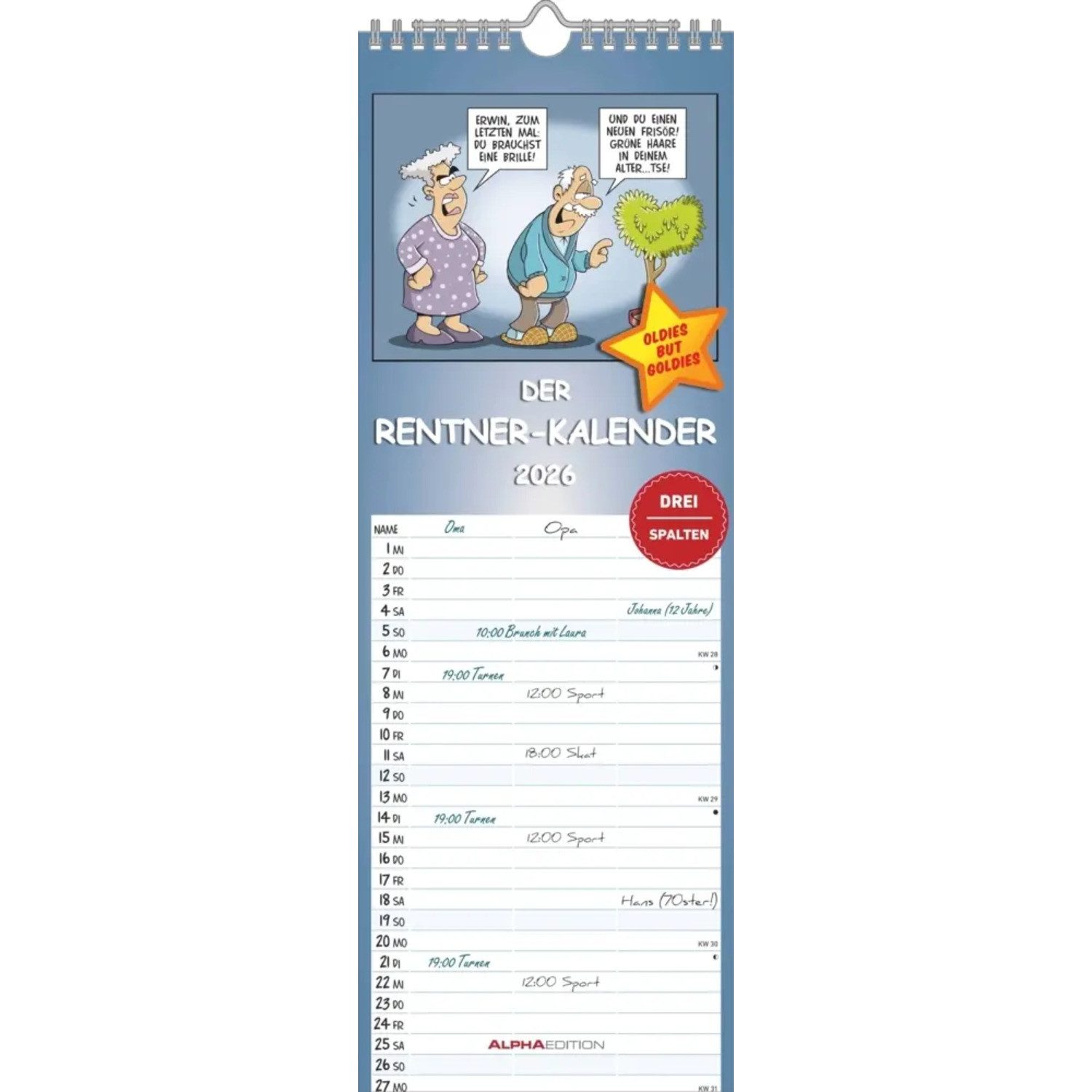 Alpha Edition Wandkalender Alpha Edition - Rentnerkalender alle Termine für Oma & Opa 2026 -...