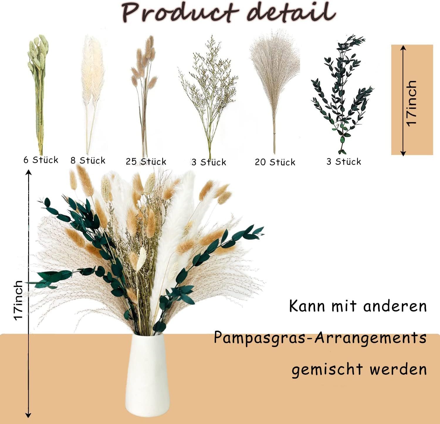 Trockenblume Pampasgras Getrocknet 65 Stück DIY Natürliche Trockenblumen Deko, Toomoke, Höhe 45 cm, Getrocknete Blumen für Hochzeit Boho Deko Wohnzimmer Hochzei – Bild 5 von 5