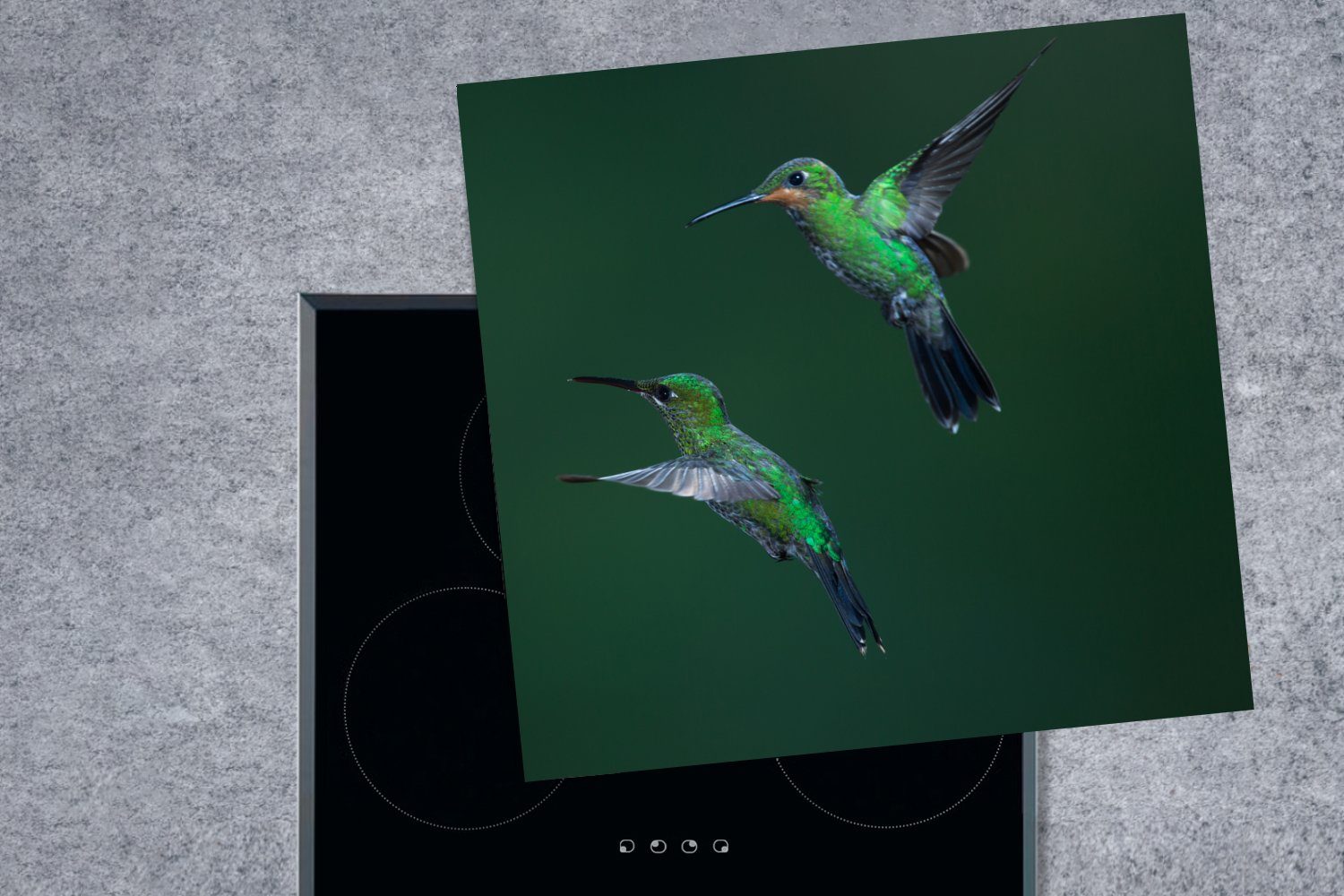 MuchoWow Herdblende-/Abdeckplatte Vögel - Kolibri Arbeitsplatte 78x78 (1 küche - für Grün, cm, Vinyl, Ceranfeldabdeckung, tlg)