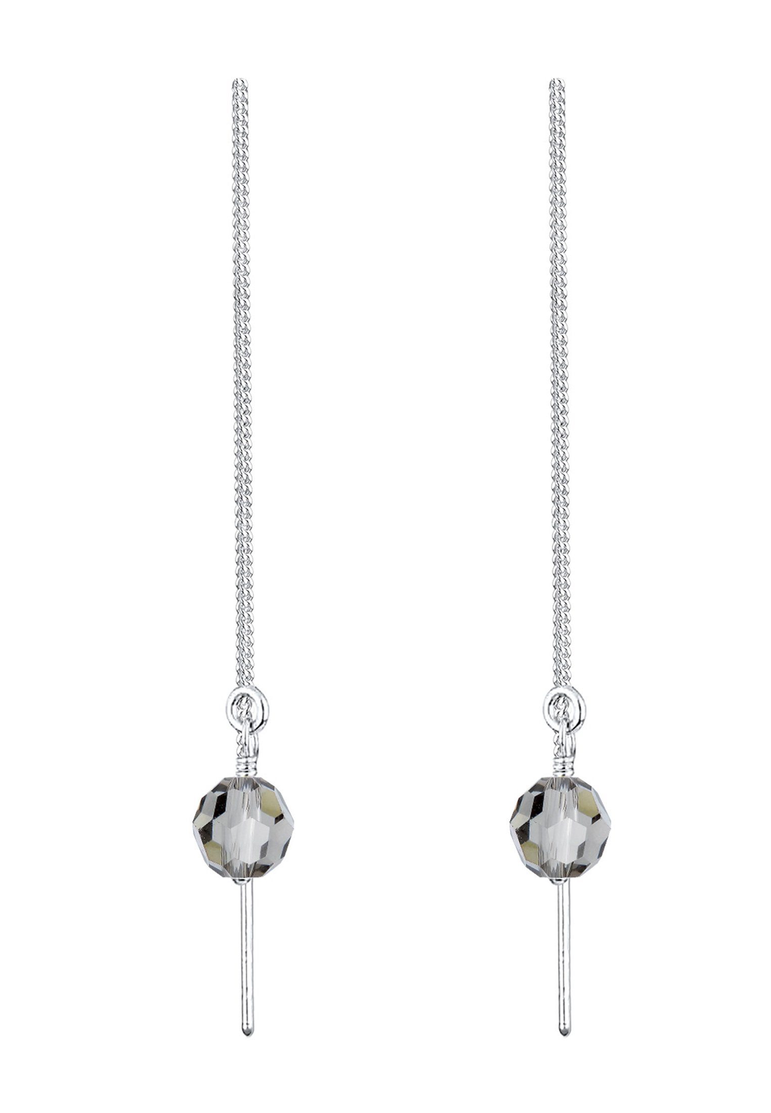Paar Kugel Silber Kette Kristalle Elli Eleganz Grau Ohrhänger
