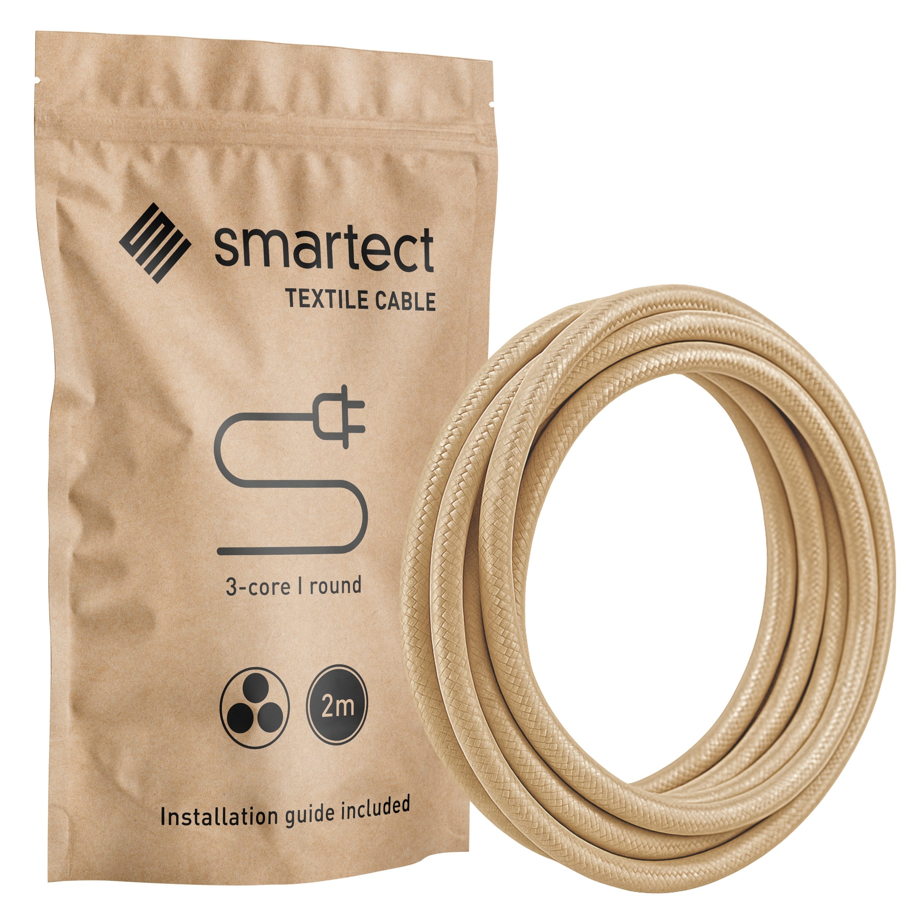 smartect smartect Textilkabel Round (3 x 0.75 mm) Stromkabel, (200 cm), Stoffkabel Elektro für eigenes DIY-Projekt