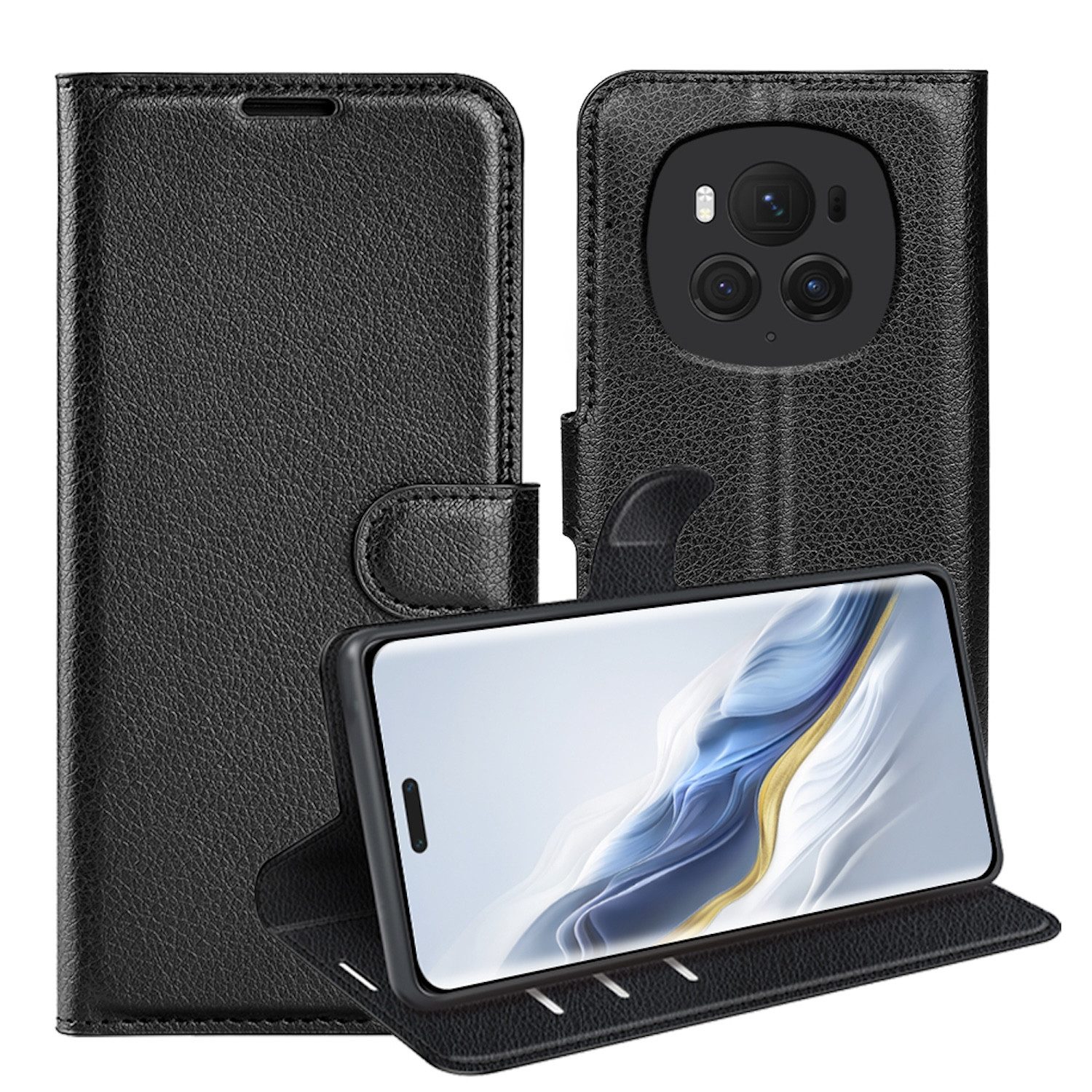 Wigento Smartphone-Hülle Für Honor Magic 6 Pro Kunst-Leder Book Wallet Schutz Hülle Tasche Case