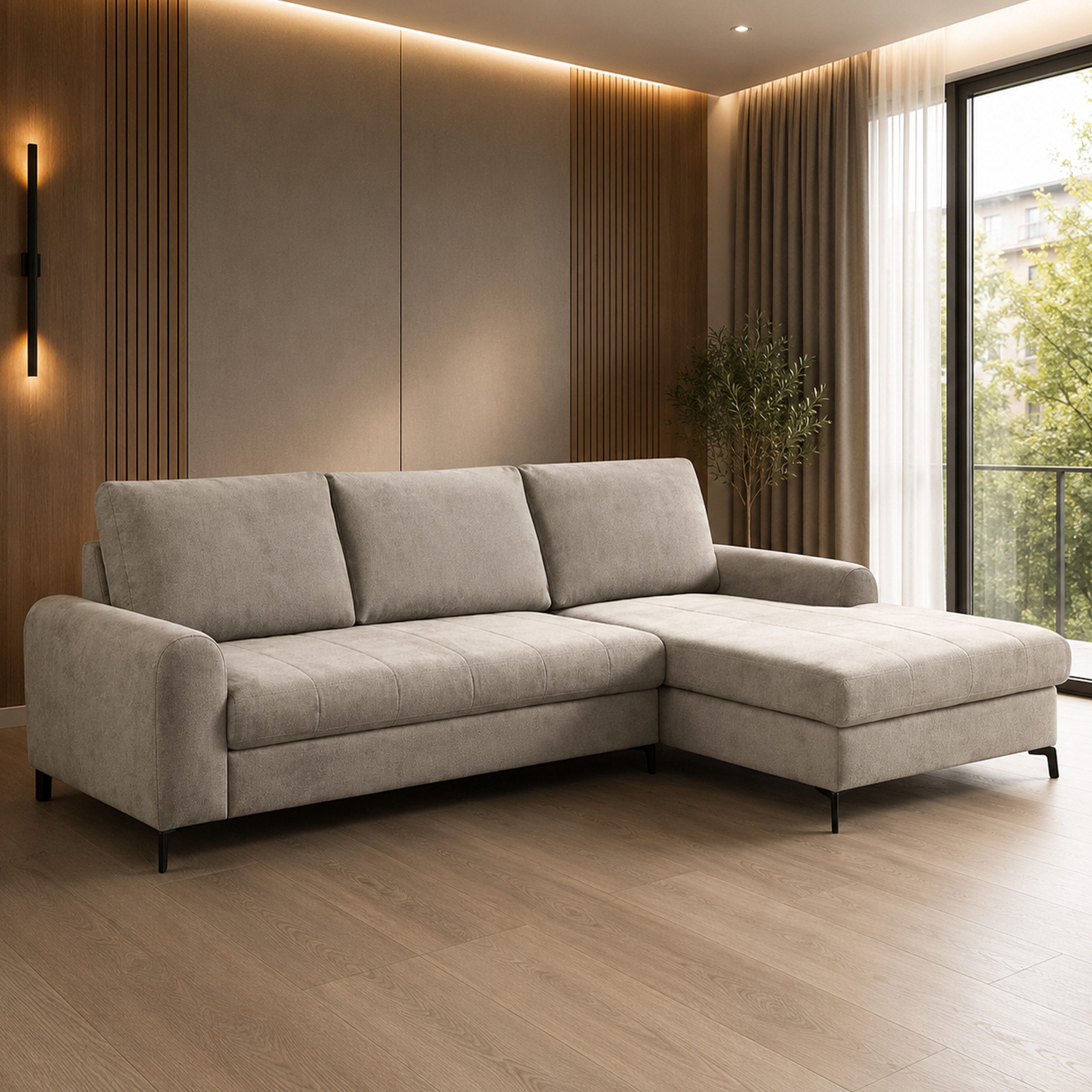 Goldstoff Ecksofa L-Form mit Schlaffunktion und Bettkasten Schlafsofa Couch, Moderne Couch - L Form 1 Teile, Modernes Sofa L als Schlafsofa Ecksofa mit Bettkasten und Bezug