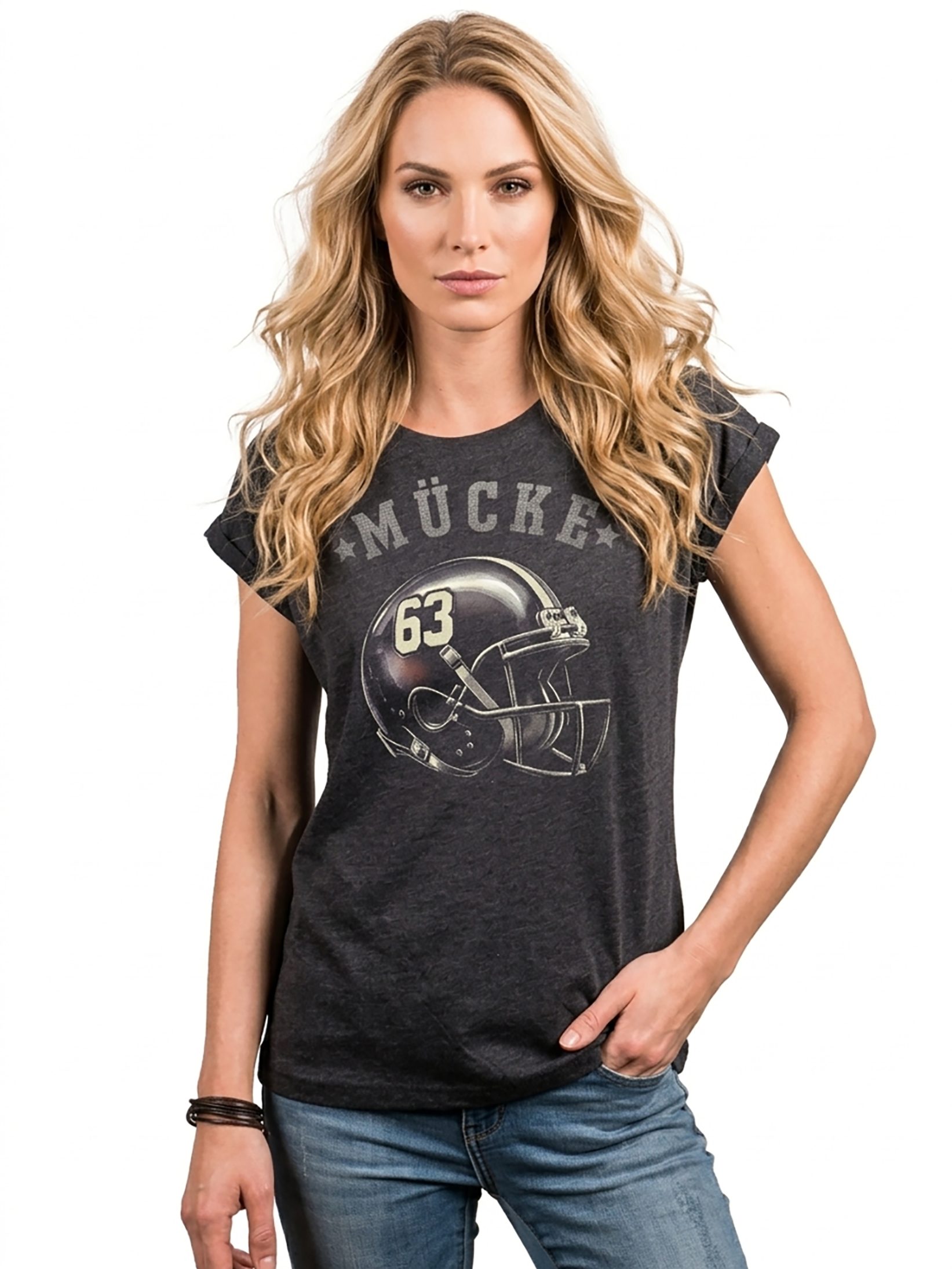MAKAYA Print-Shirt American Football Trikot Damen Oberteile mit Aufdruck Mücke 63 (Schwarz, Blau, Grau, 34, 36, 38, 40, 42, 44, 46, 48, 50) große Größen
