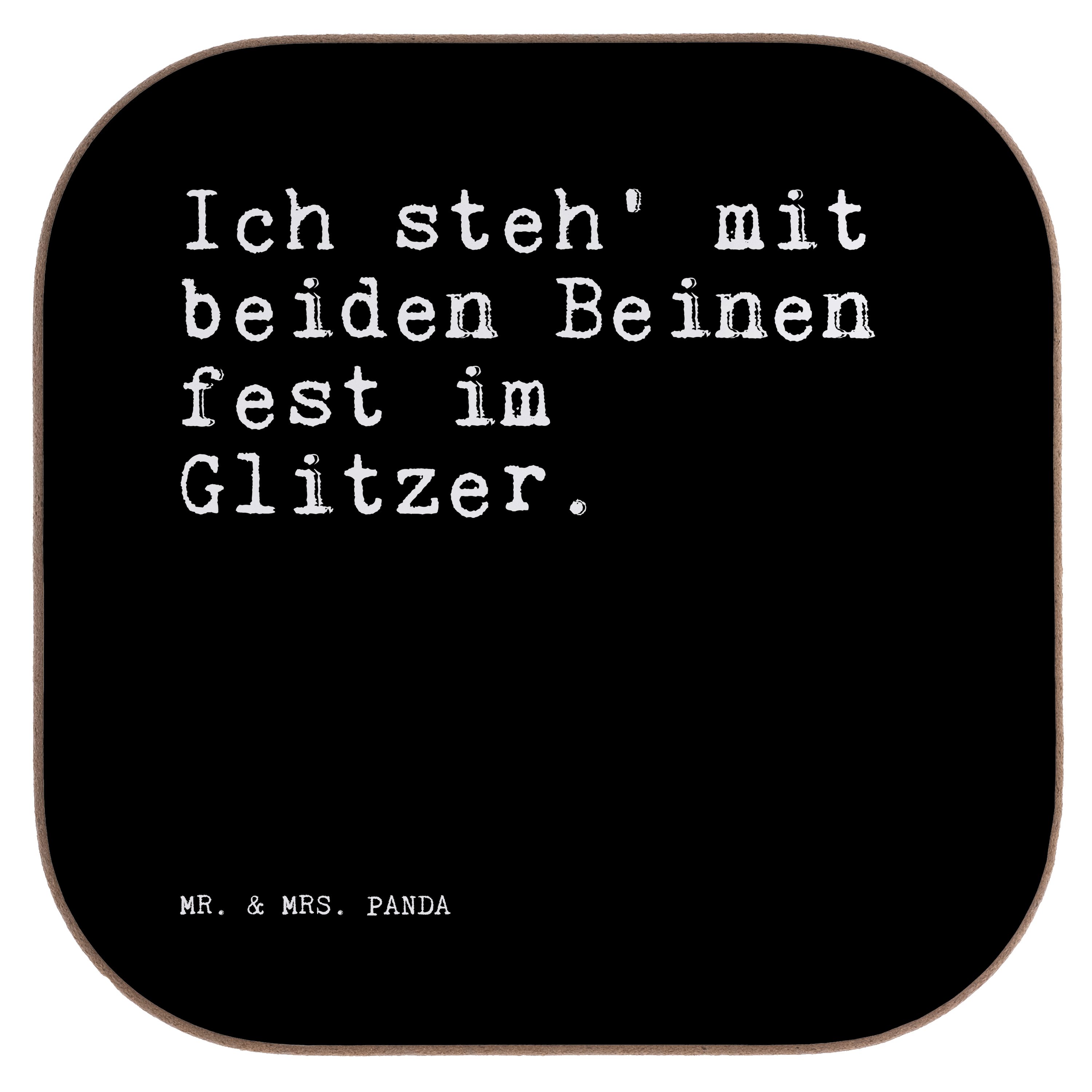 Mr. & Mrs. Panda Getränkeuntersetzer Ich steh' mit beiden... - Schwarz - Geschenk, Glitz, Sprüche, Getränk, 1-tlg.