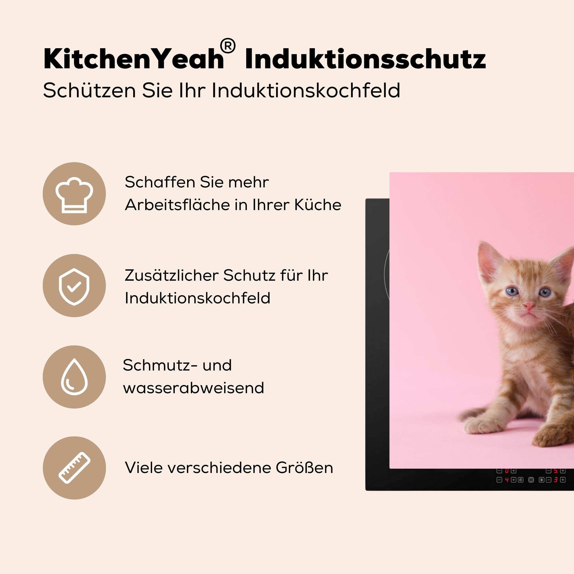 MuchoWow Herdblende-/Abdeckplatte 81x52 Schutz küche, für Rosa, (1 die tlg), Vinyl, Katze Hund Induktionskochfeld cm, - - Ceranfeldabdeckung