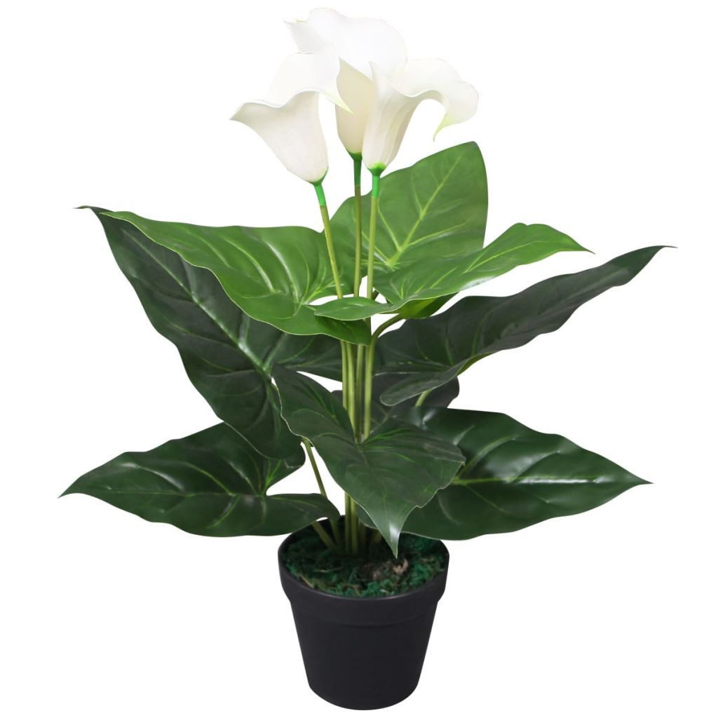 Künstliche Zimmerpflanze Künstliche Calla-Lilie mit Topf 45 cm Weiß Pflanze realistisch echt