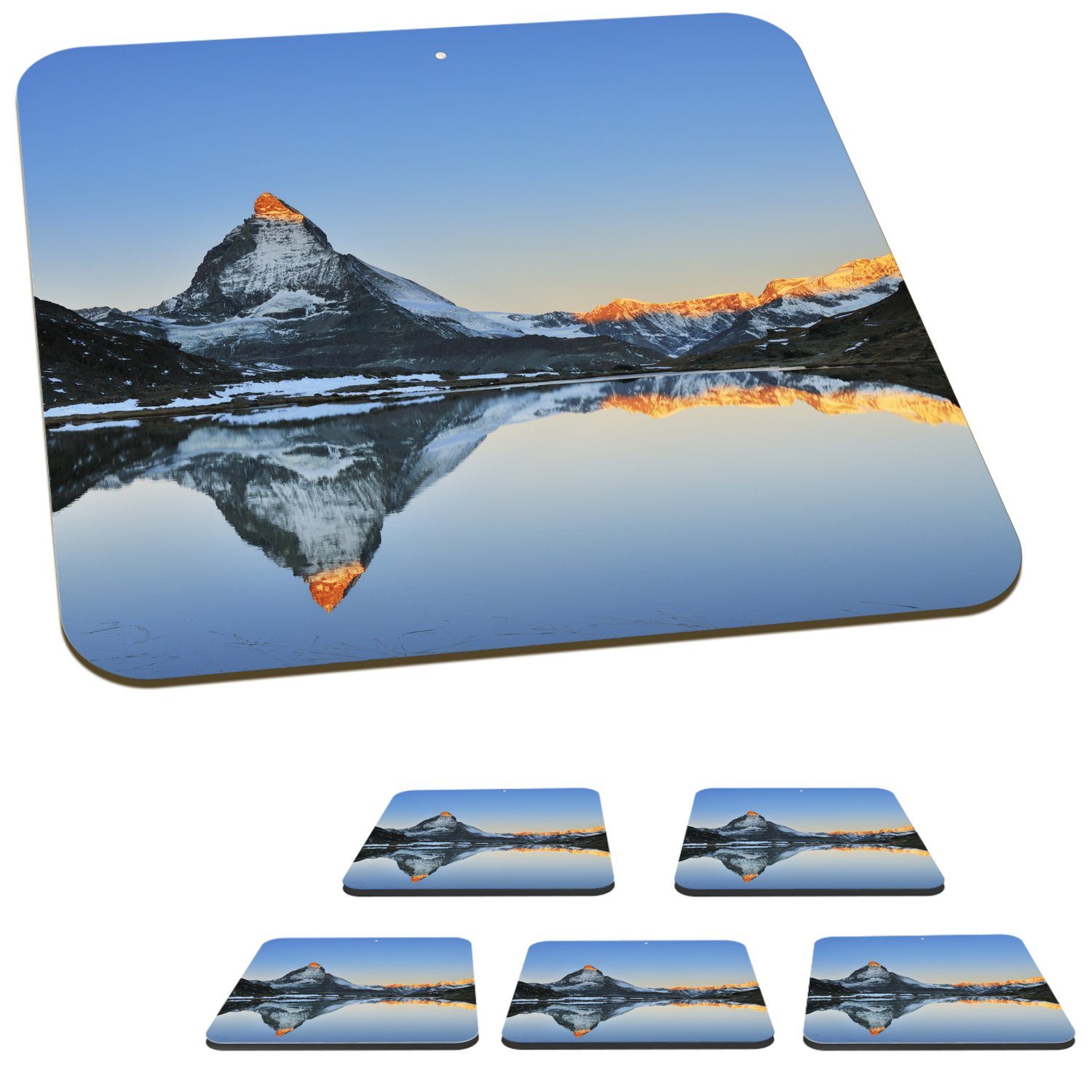 MuchoWow Glasuntersetzer Korkuntersetzer, Sonnenaufgang Riffelsee spiegelt Matterhorn Zubehör Gläser, in Glasuntersetzer, Schweiz, für bei der sich 6-tlg., im Tasse Untersetzer, Tischuntersetzer