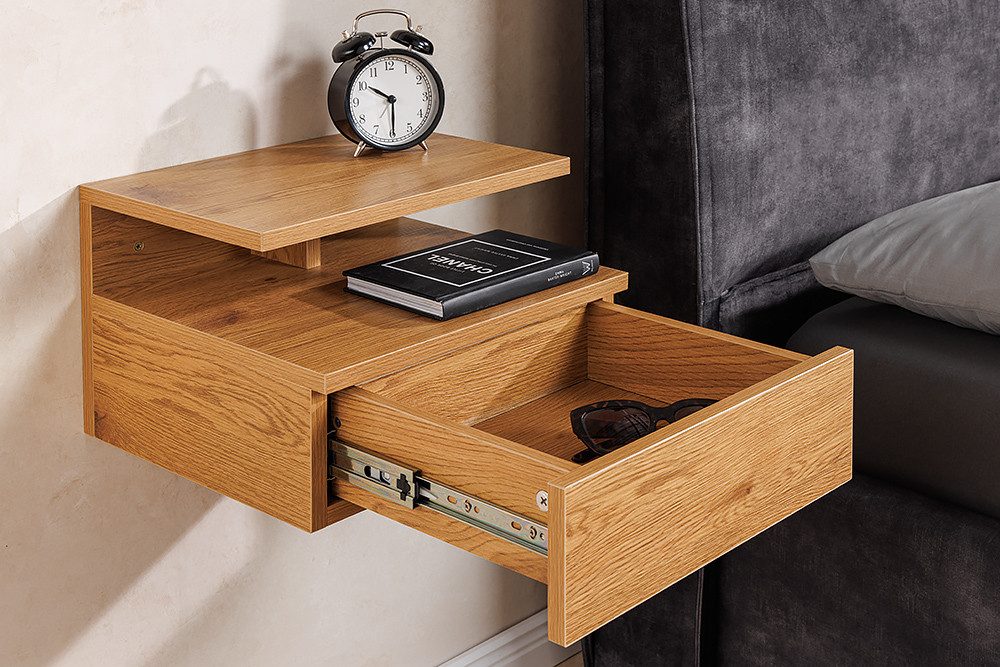 riess-ambiente Nachttisch FLOATING 35cm natur · hängendes Regal mit Schublade · Wildeiche-Design (Einzelartikel, 1-St), Nachtschrank · 1 Ablageboden & 1 Schublade · schwebend · Wohnzimmer