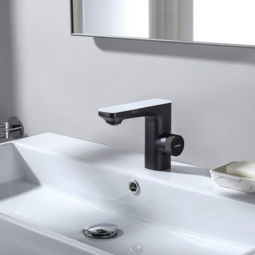 Lonheo Waschtischarmatur IR Infrarot Sensor Wasserhahn Automatisch Waschbecken Badarmatur Schwarz Badarmatur
